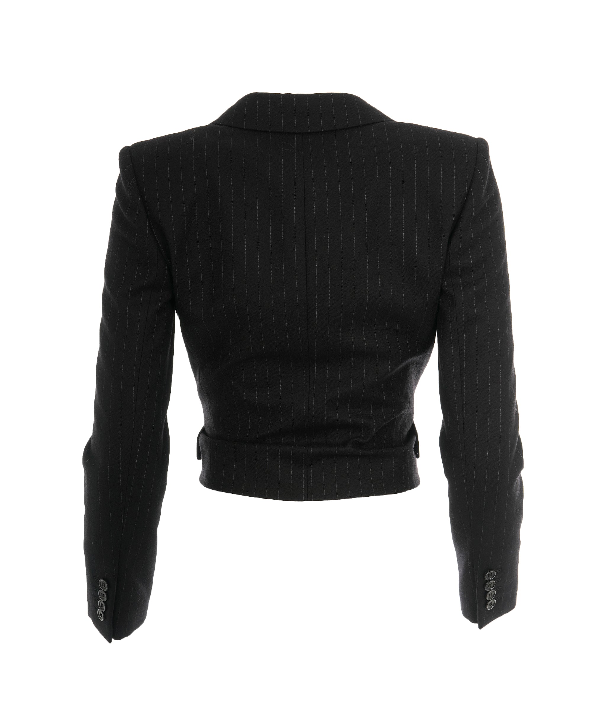 Saint Laurent 2023 Black Cropped Pinstripe Blazer FR38 RRP £2175 ALC1958