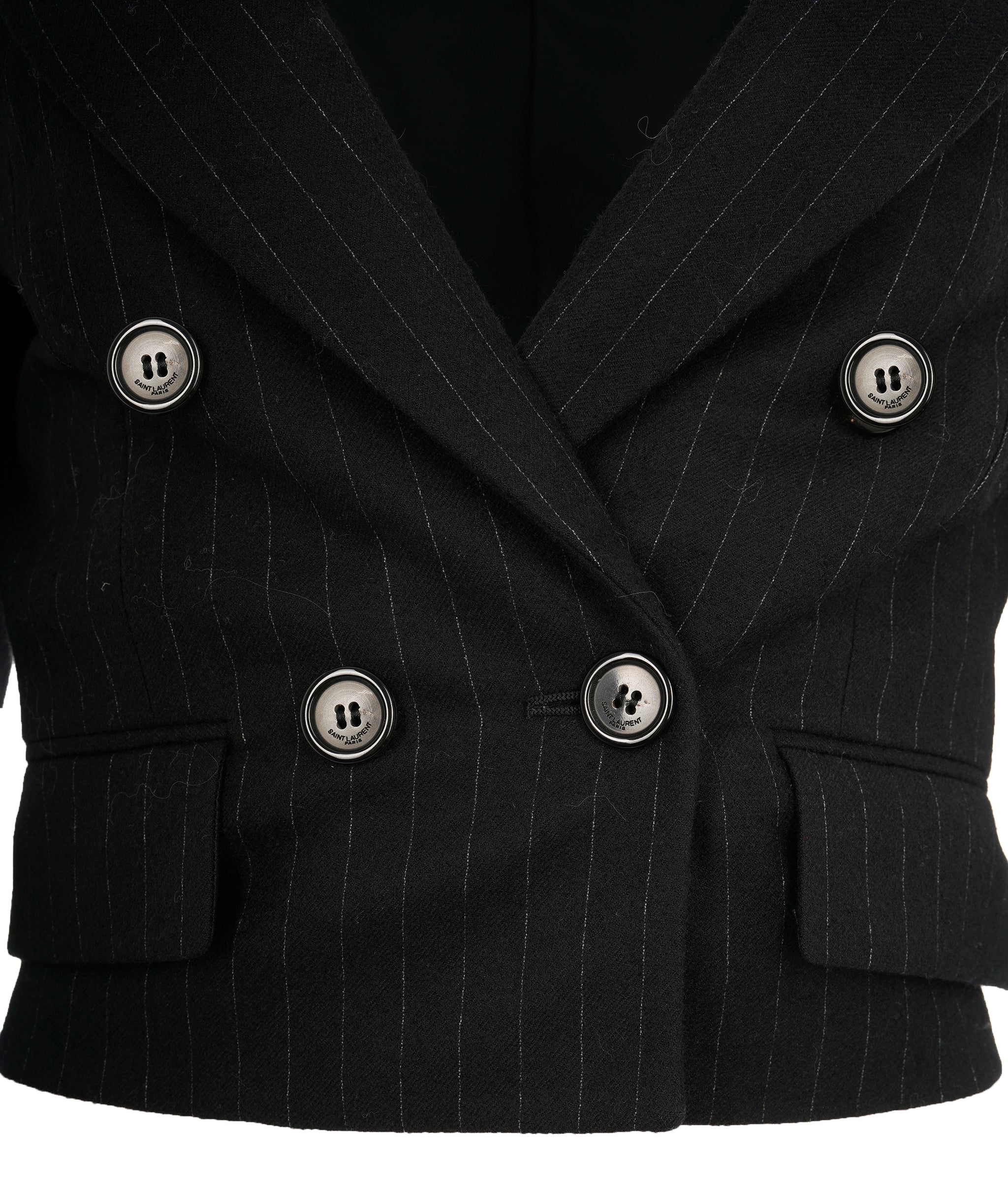 Saint Laurent 2023 Black Cropped Pinstripe Blazer FR38 RRP £2175 ALC1958