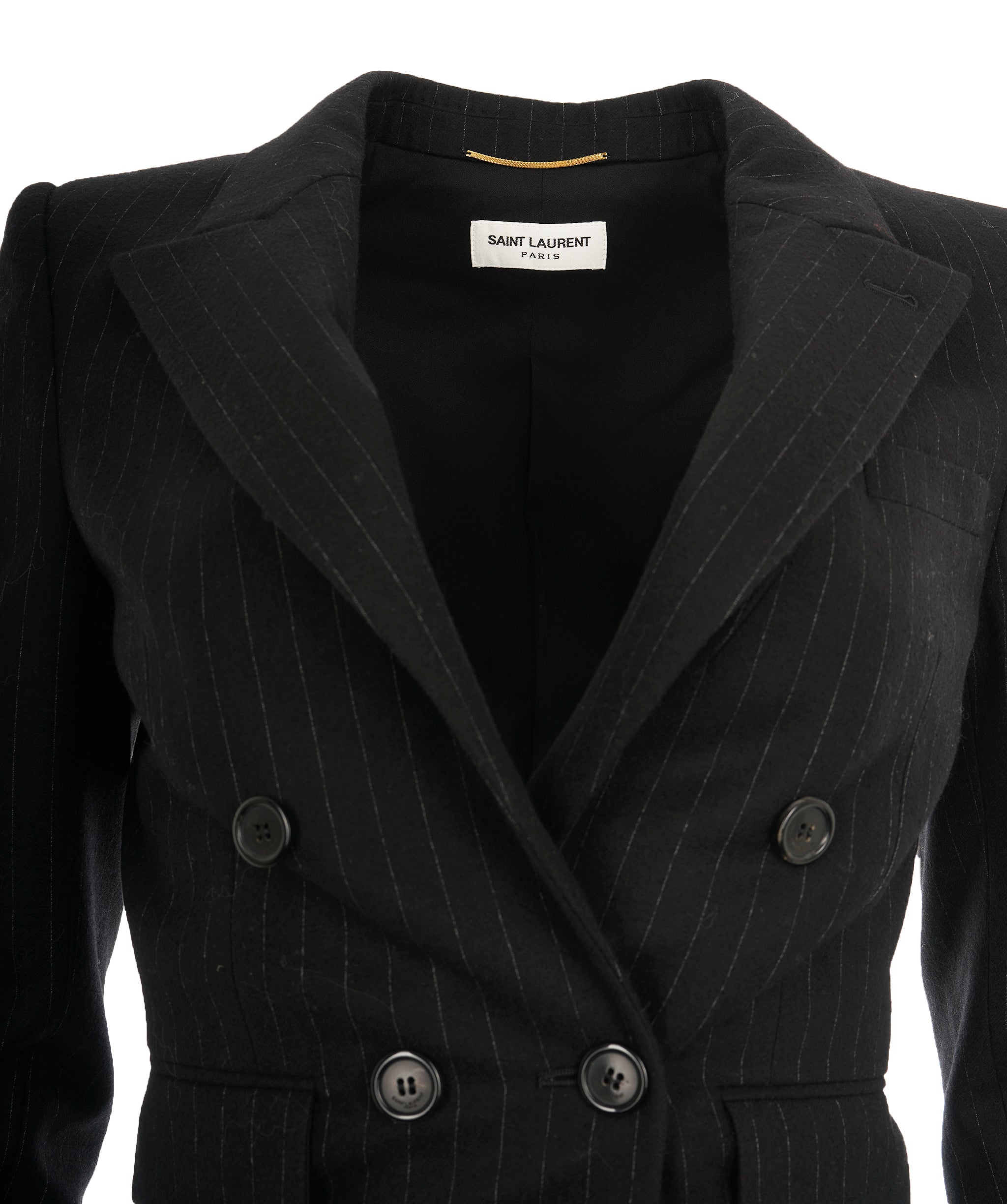 Saint Laurent 2023 Black Cropped Pinstripe Blazer FR38 RRP £2175 ALC1958