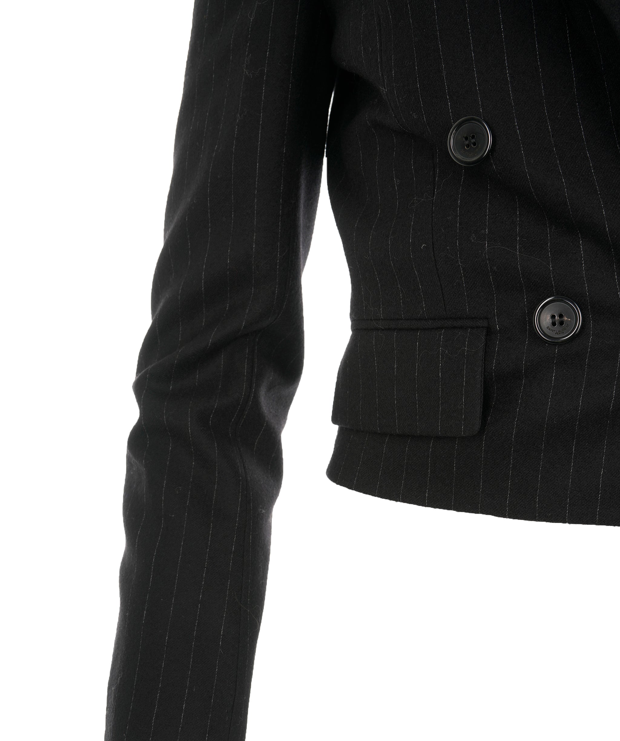 Saint Laurent 2023 Black Cropped Pinstripe Blazer FR38 RRP £2175 ALC1958