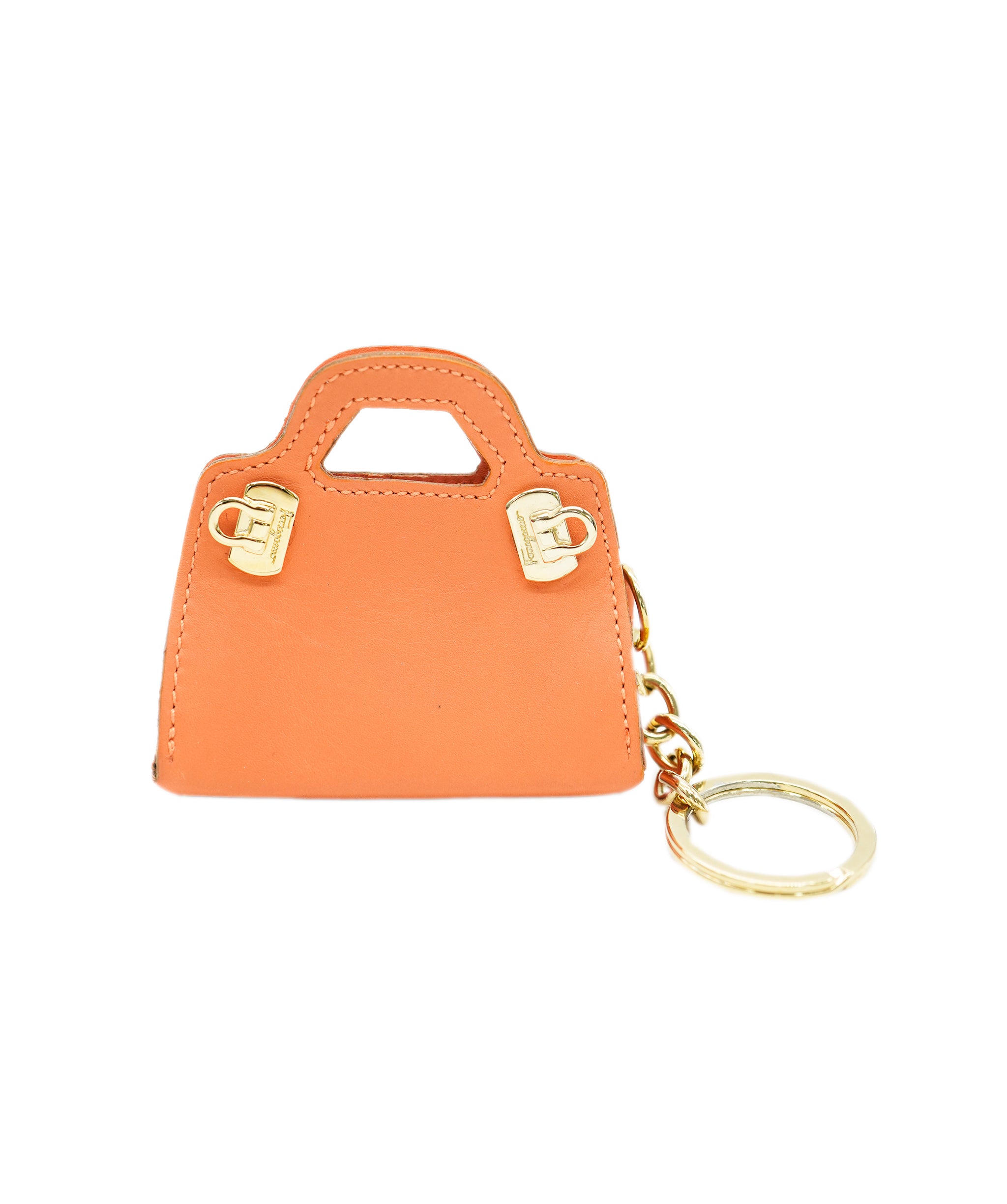 Salvatore Ferragamo Charm Leather Orange Auth 70783 DBXS1733