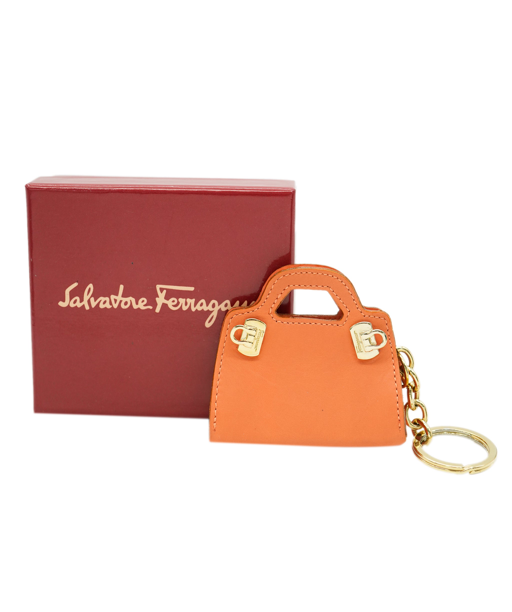 Salvatore Ferragamo Charm Leather Orange Auth 70783 DBXS1733