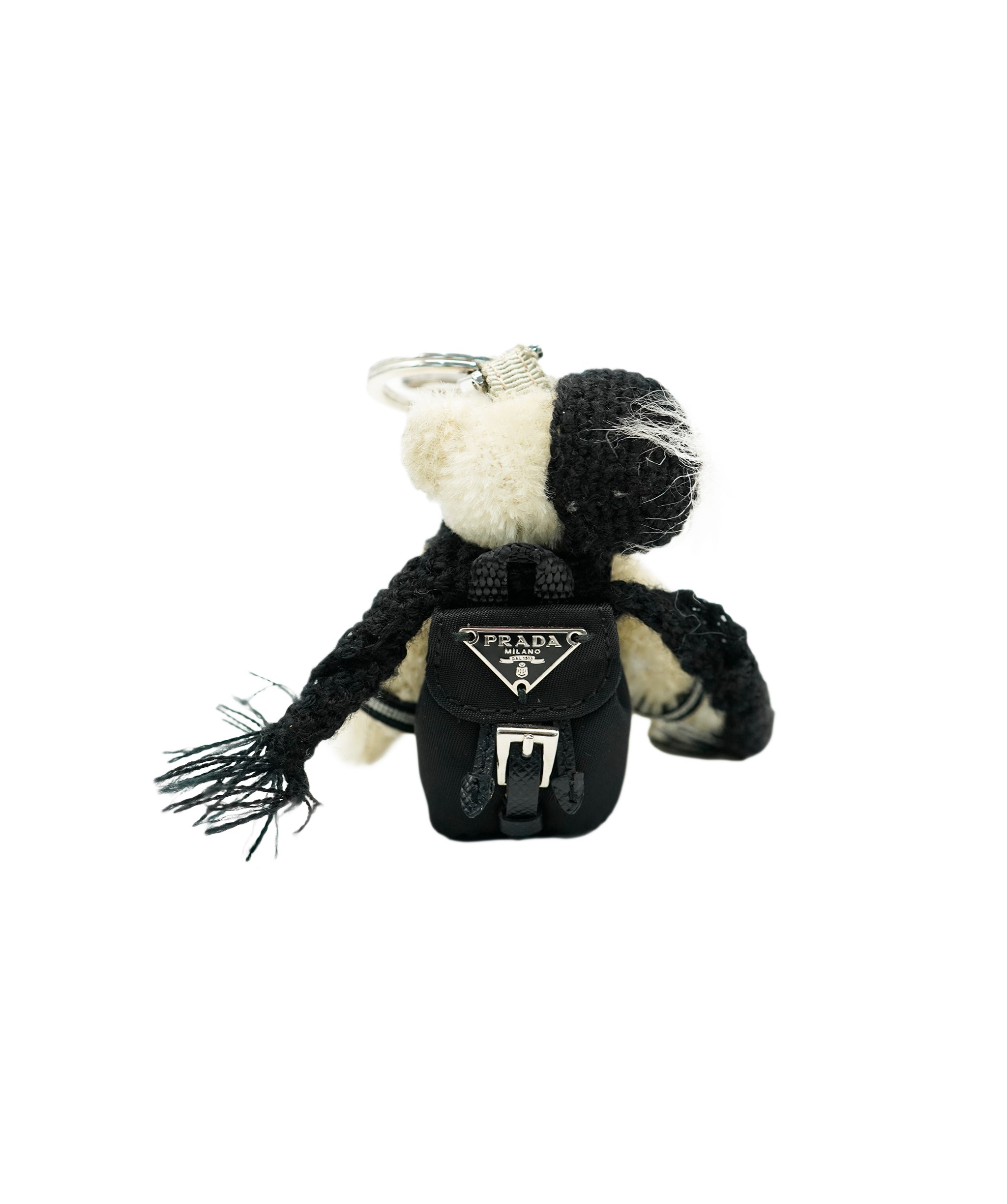 PRADA Teddy Bear Charm Nylon Beige Silver Auth ac3196 DBXS1732