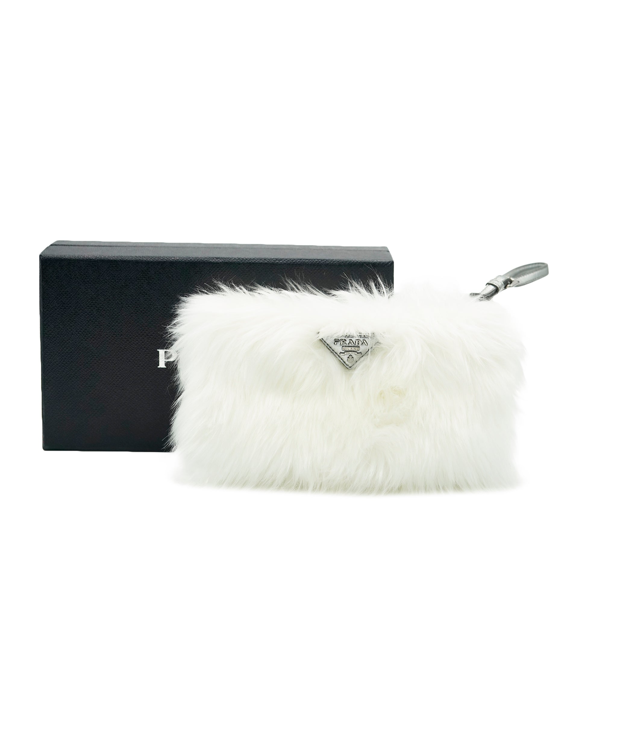 PRADA Clutch Bag Fur White Auth 58971 DBXS1720