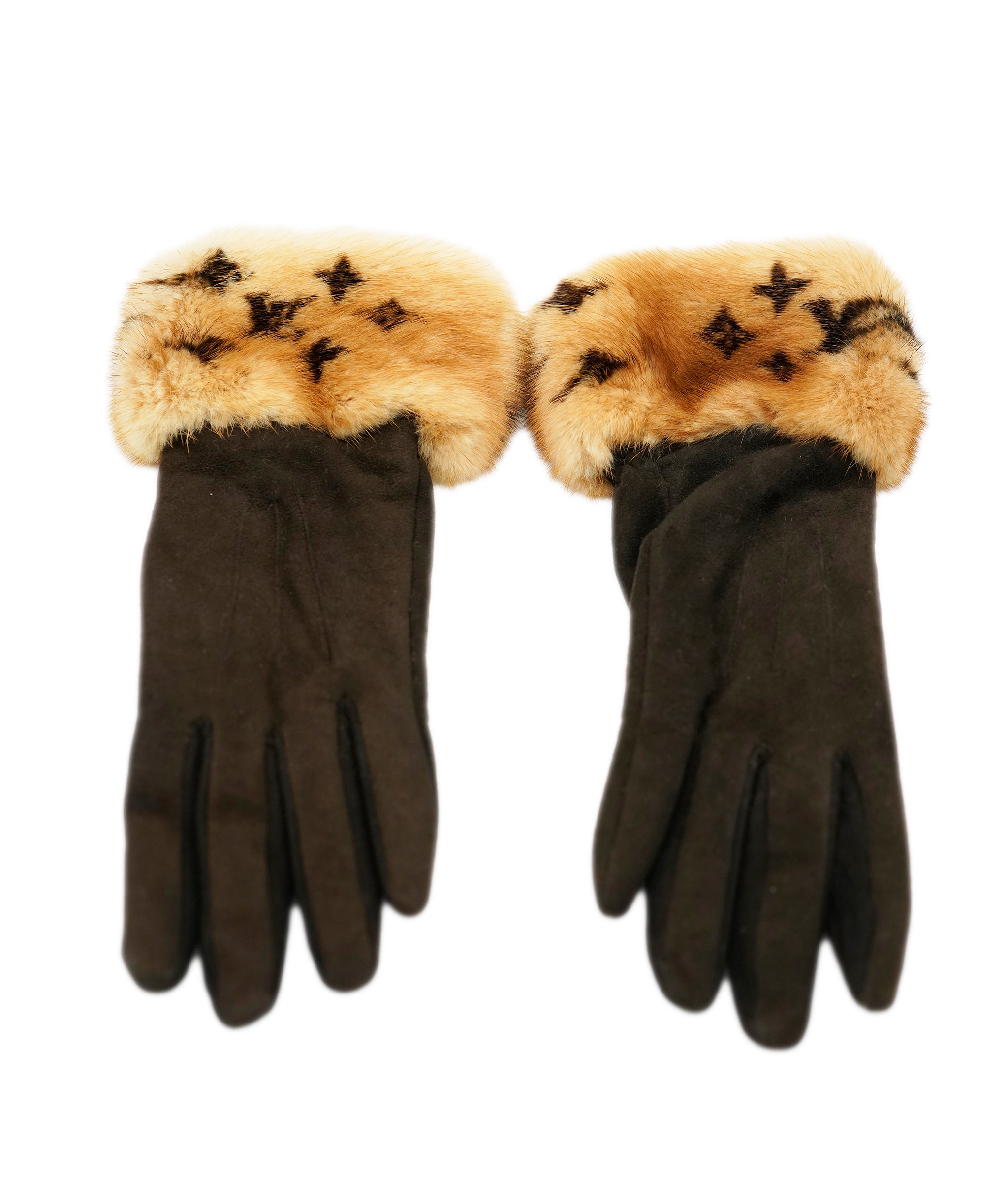 Louis Vuitton Brown Suede & Mink Monogram Cuff Gloves DBXS2402