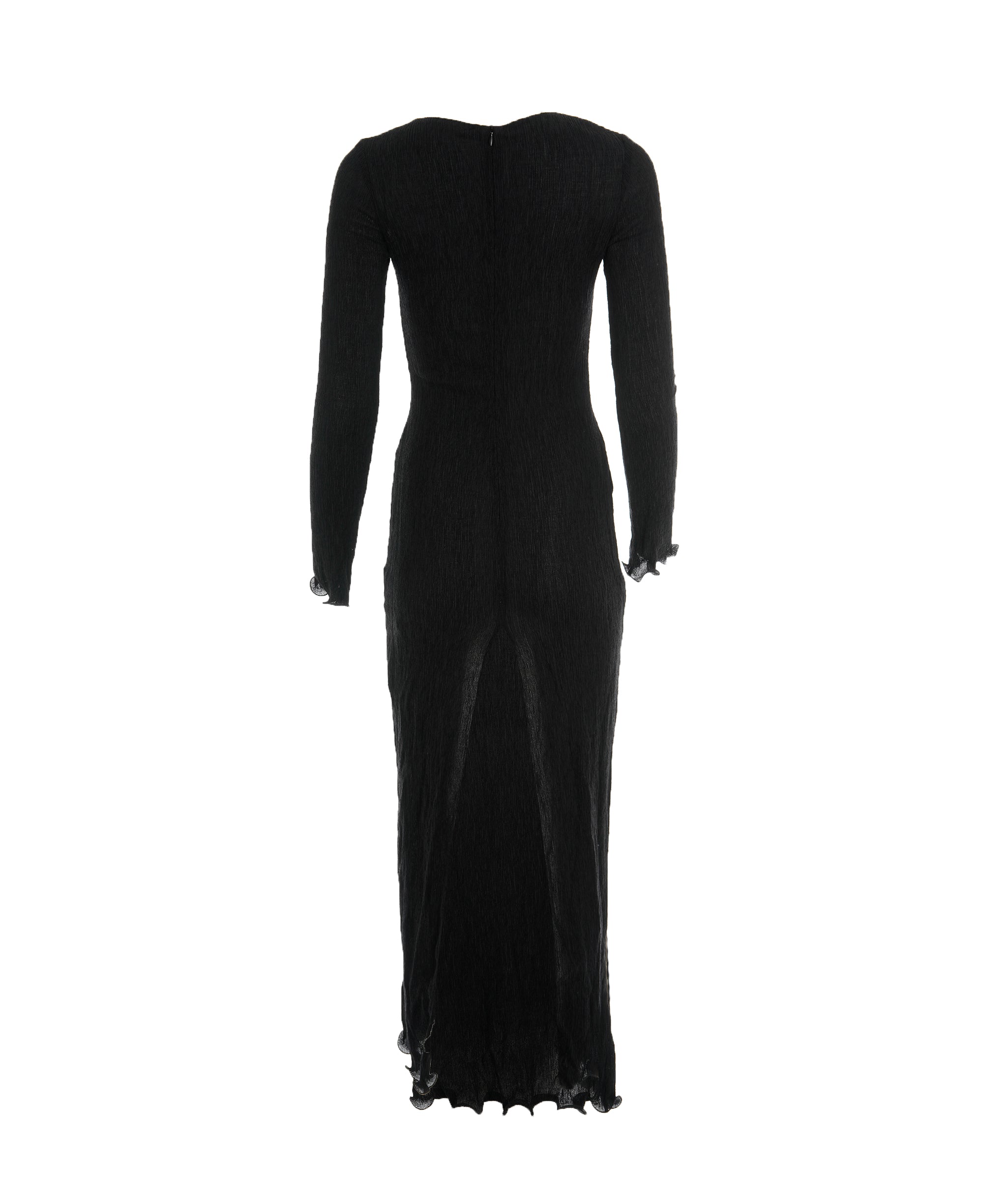 Magda Butrym Black Shirred Long Sleeve Rosette Maxi Dress ALC1990