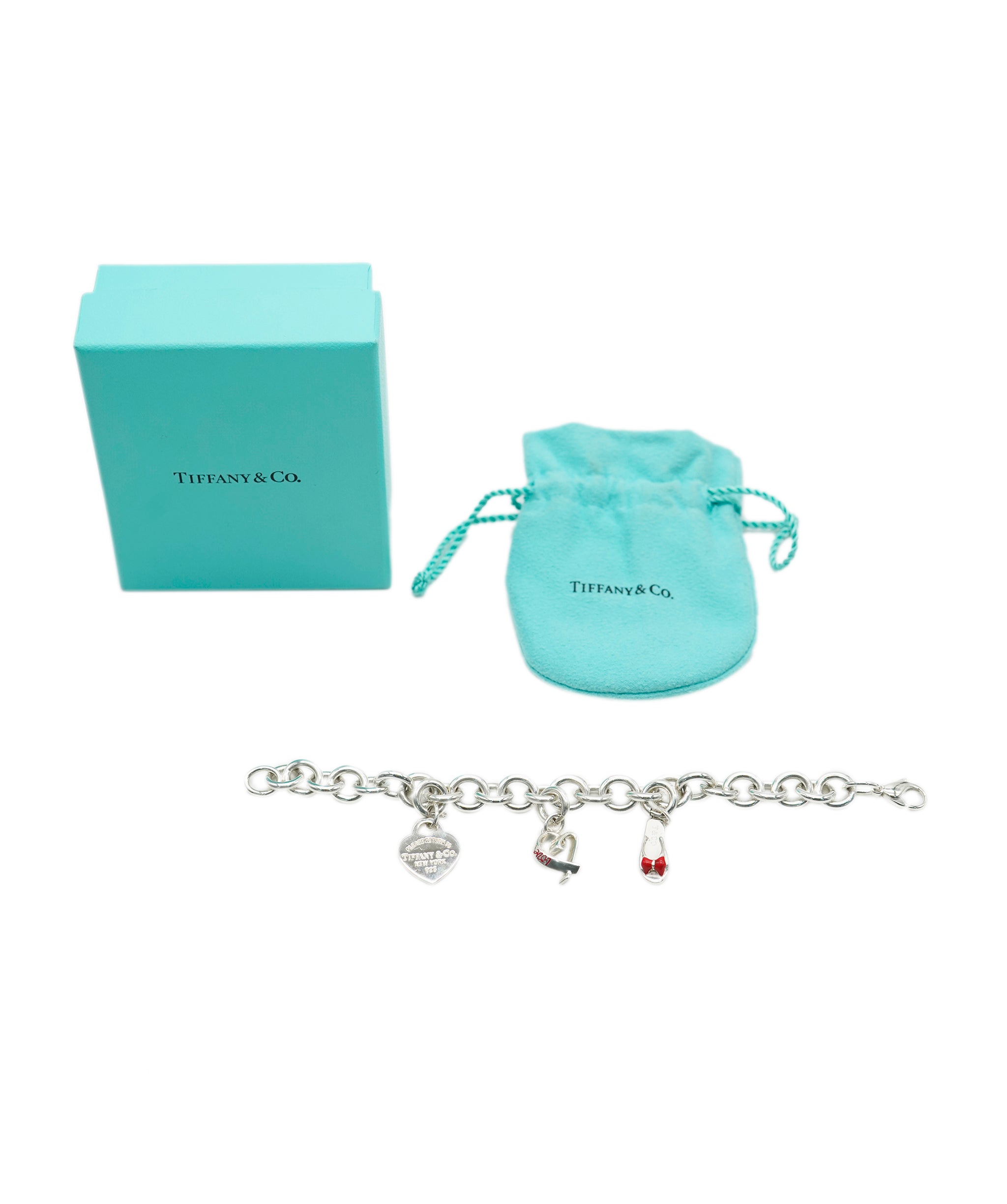Tiffany & Co. Sterling Silver Charm Bracelet With 3 Charms ABC0575