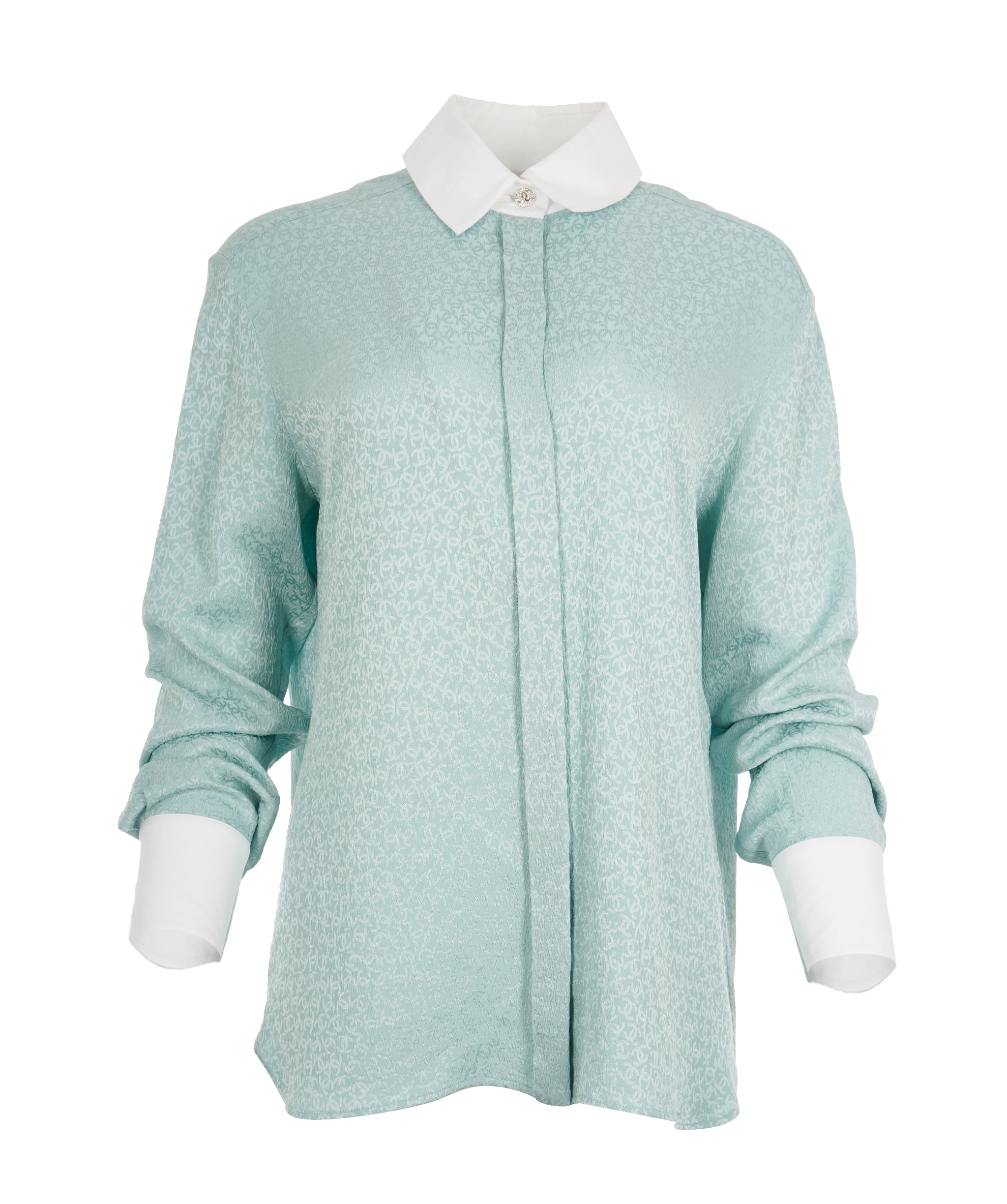 Chanel CC Blue Shirt with CC and Diamonte Detailed Button ALC1579