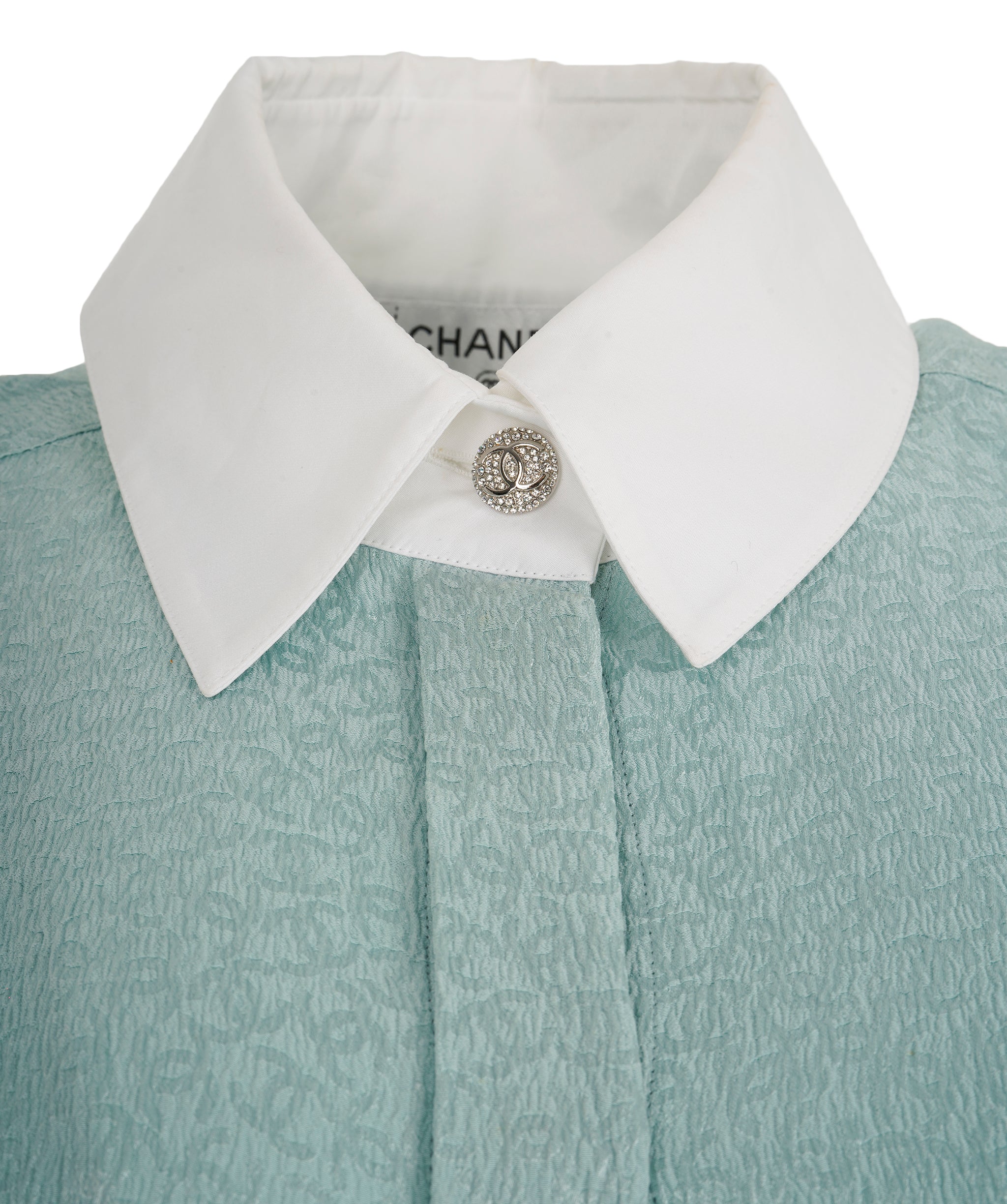 Chanel CC Blue Shirt with CC and Diamonte Detailed Button ALC1579