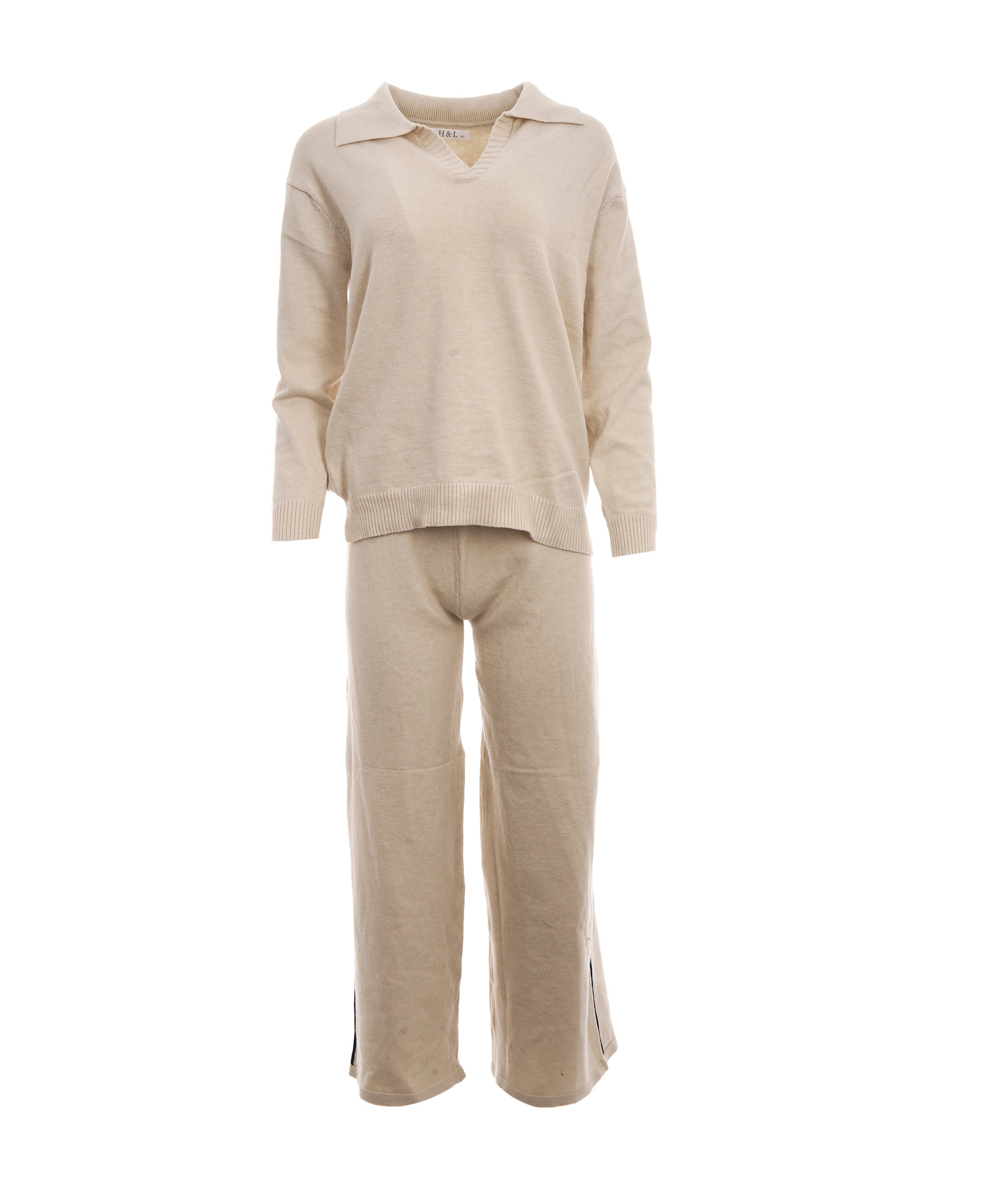 Layla Cream L/XXL Arm Striped Cashmere Loungewear Set  AKC0356