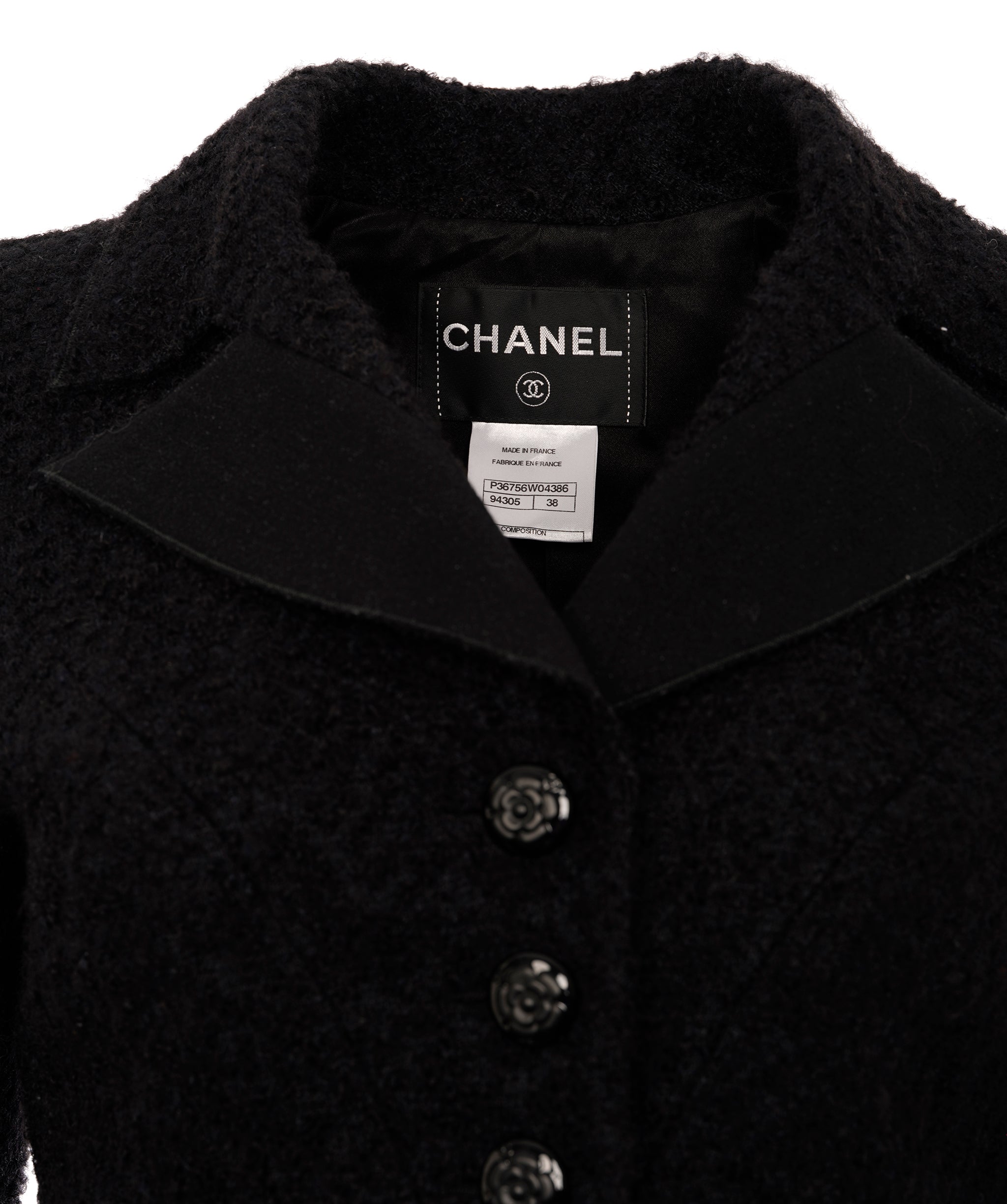 Chanel Black Camelia Button Blazer 38 ASC7016