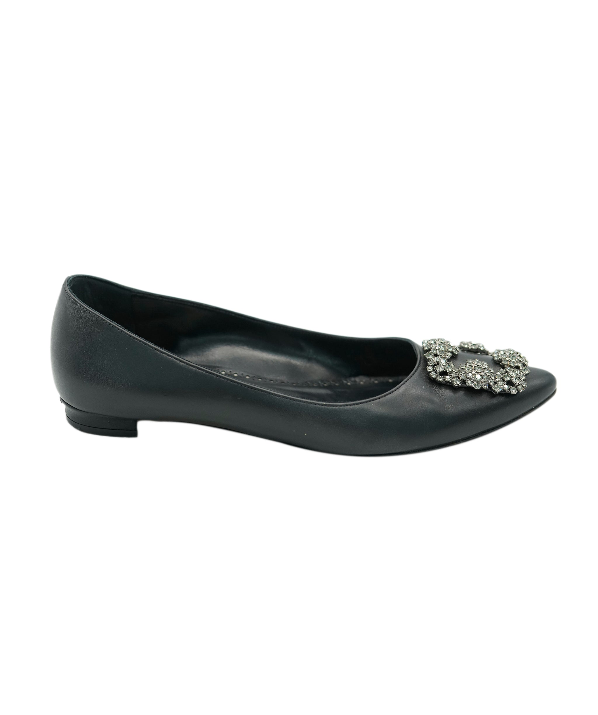 Manolo Blahnik Hangisi Fume Flat Black 37 (Box, two dustbags) REC1730