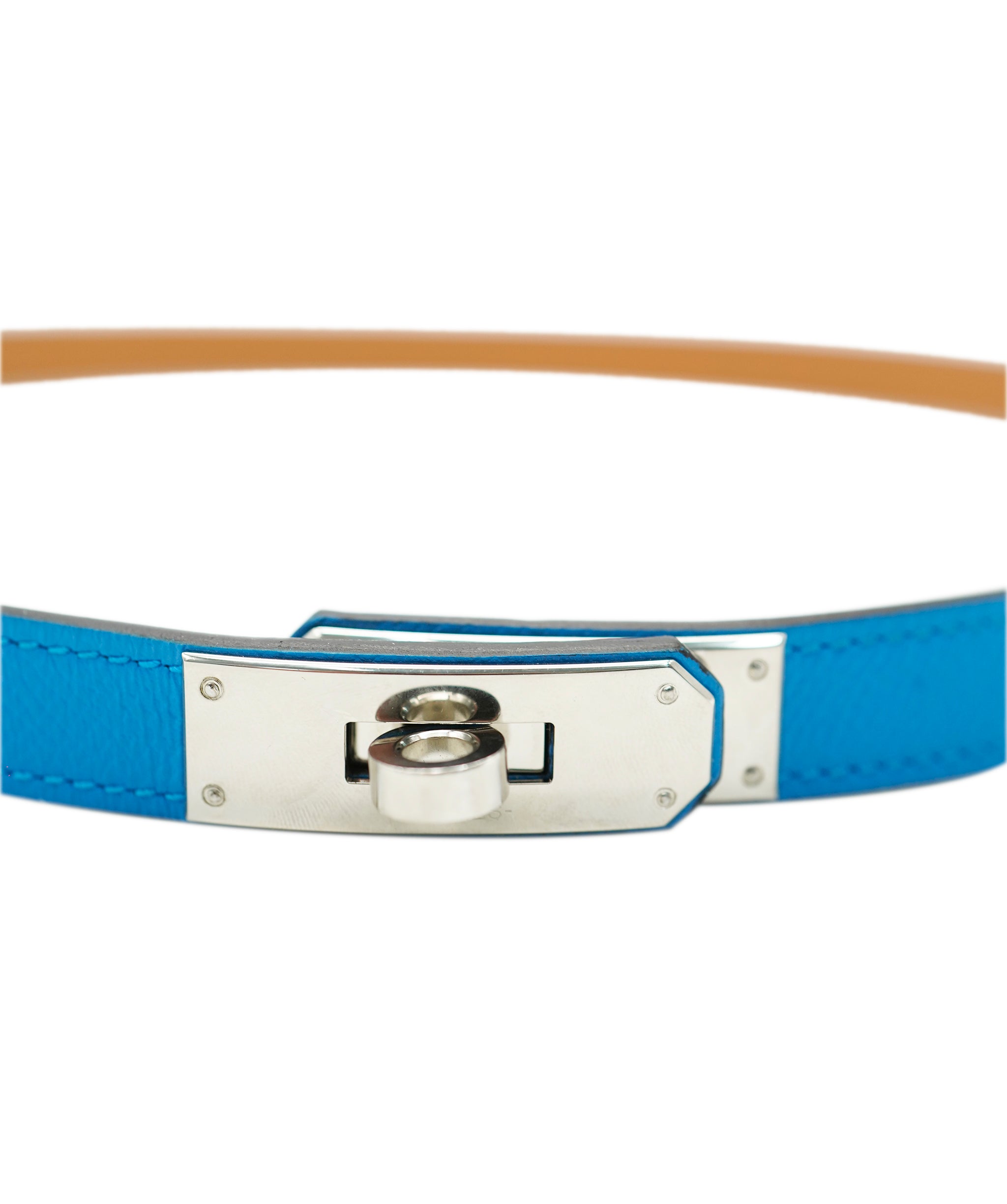 Hermes Kelly Belt Blue Zanzibar With Silver Hardware ALL0776