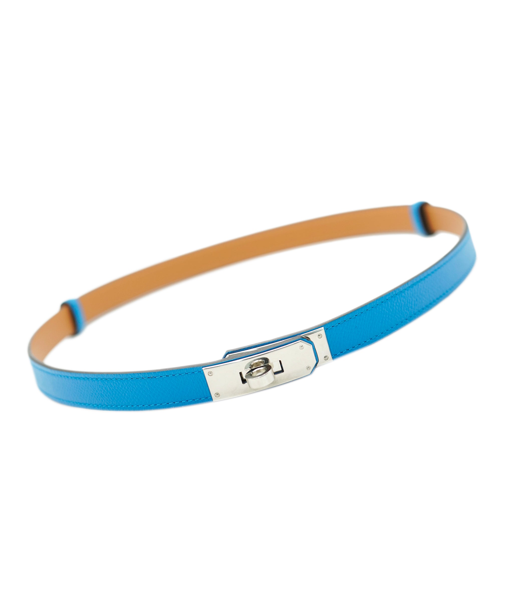 Hermes Kelly Belt Blue Zanzibar With Silver Hardware ALL0776