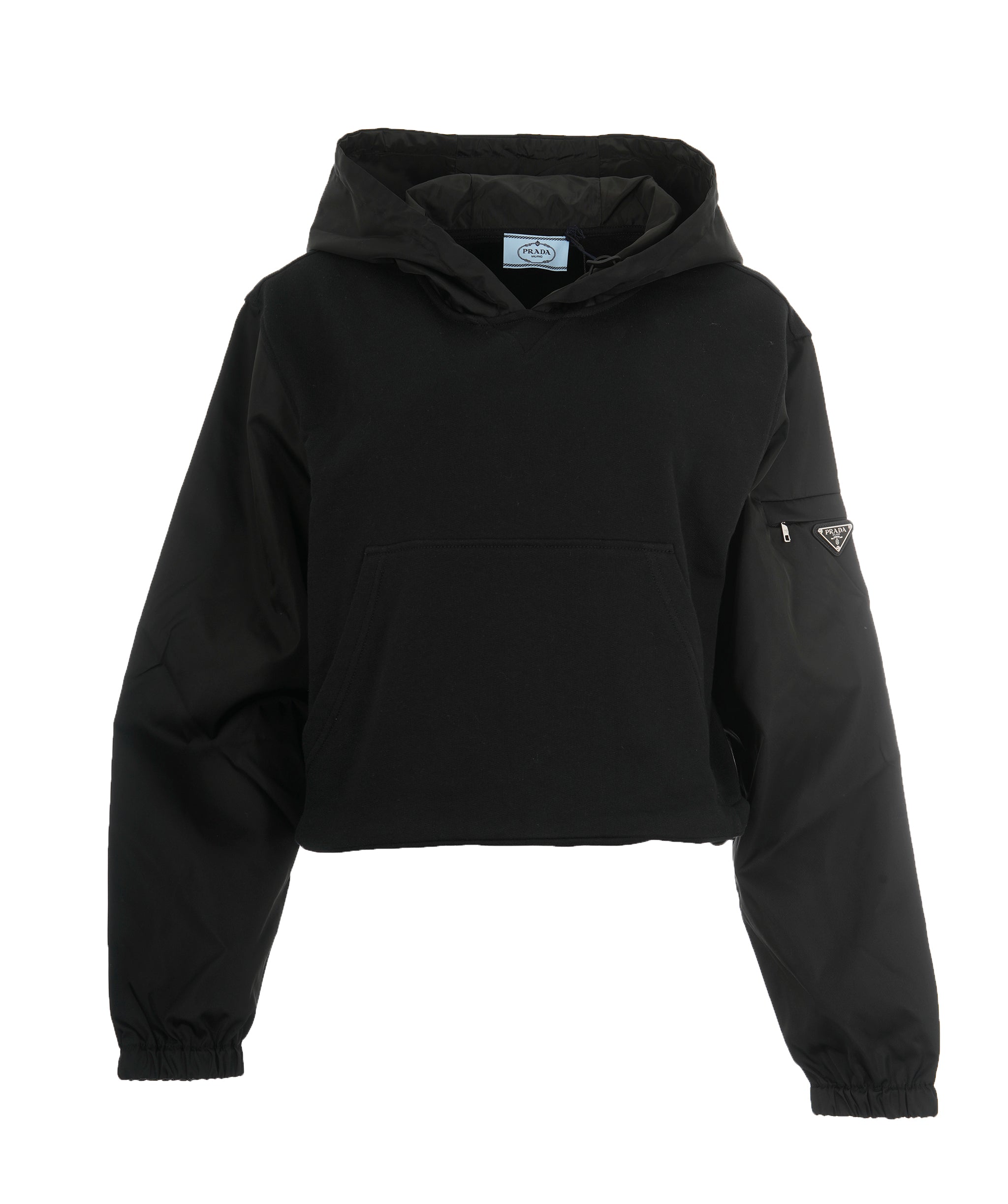 Prada black cotton & nylon hoodie with triangle logo AJL0211