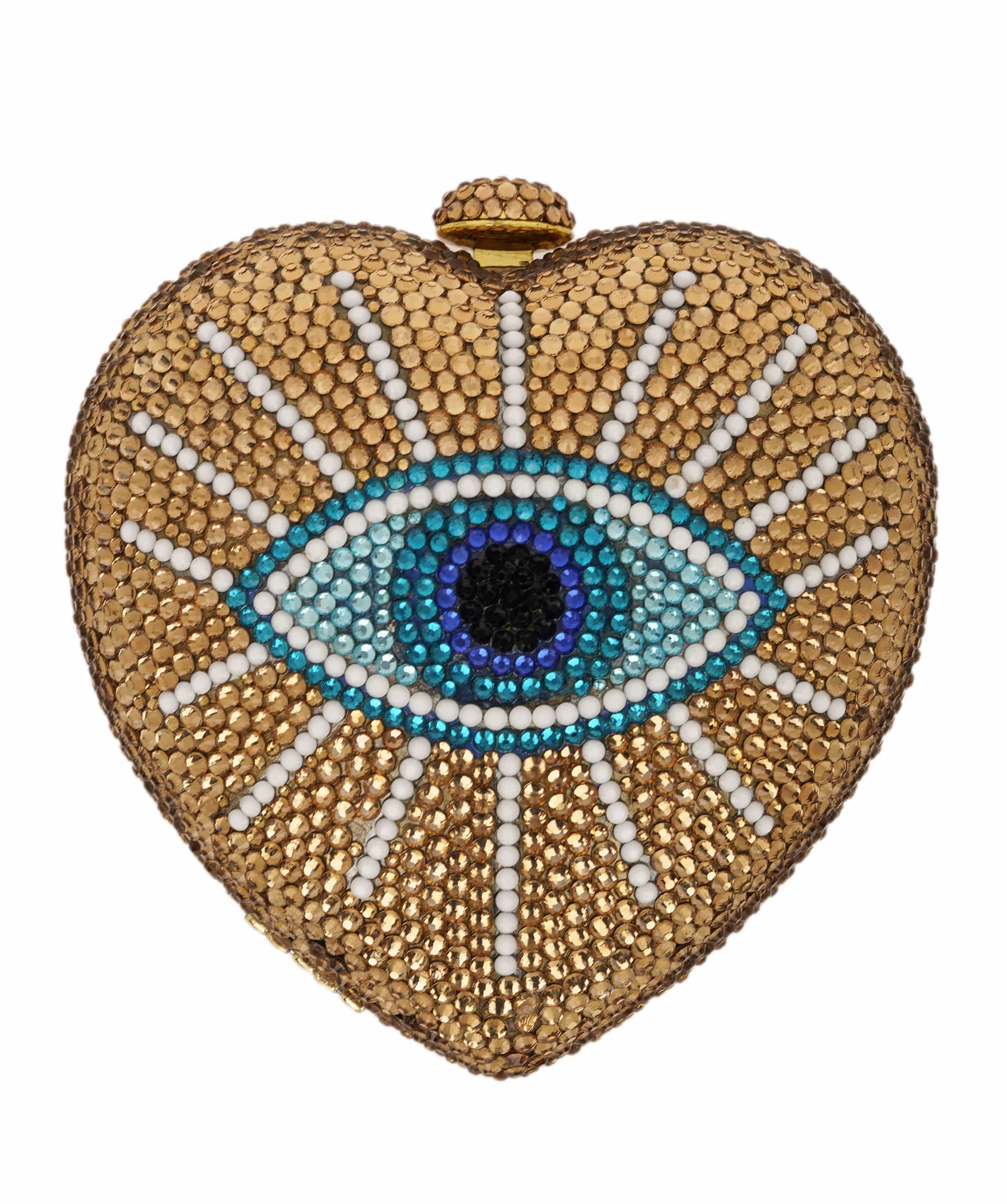 Ruya Customisable RÜYA Heart Shape bag with a gold crystal finish and evil eye motif design AKC0731