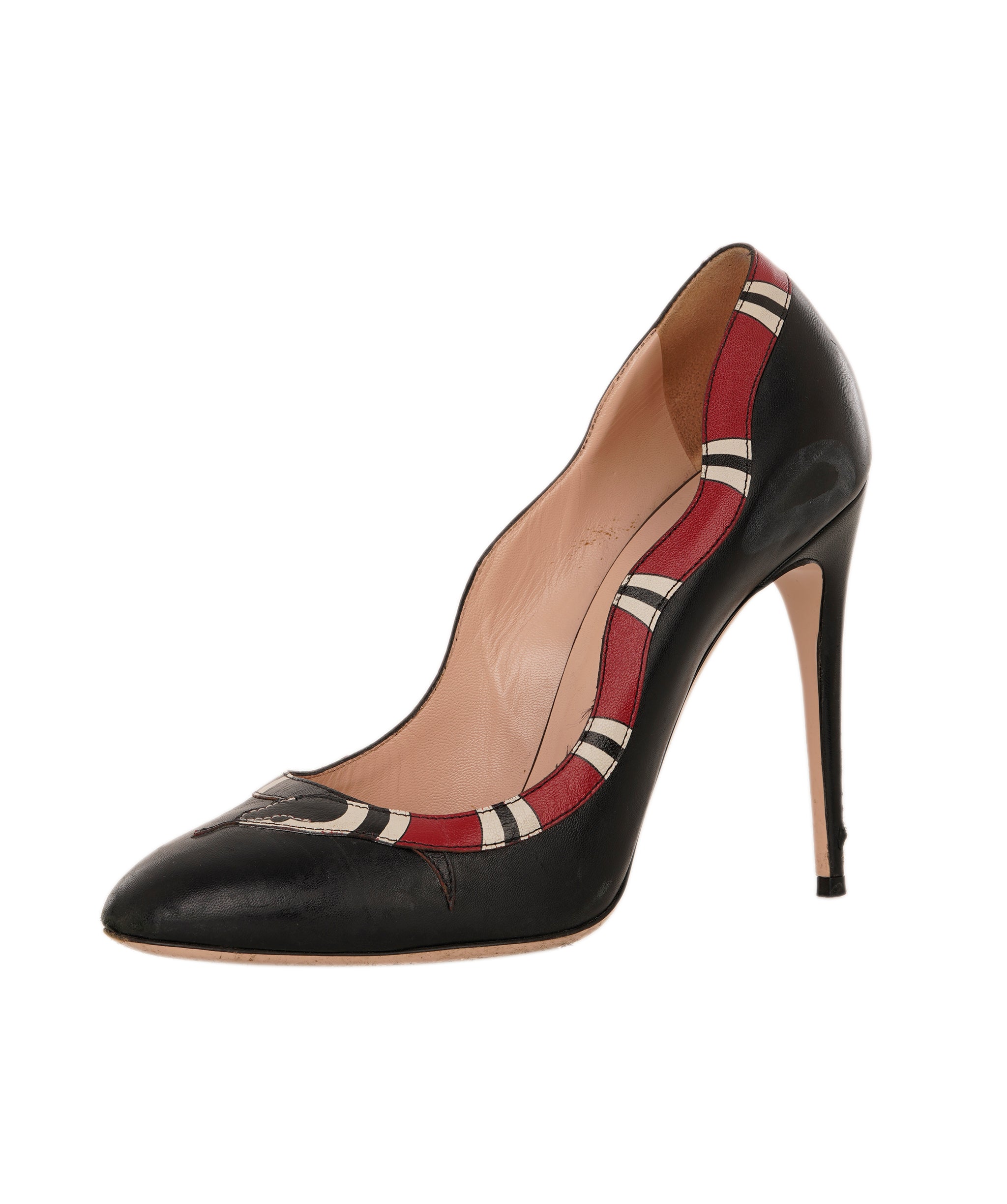 Gucci Black Leather Snake Heeled Pumps Size 39  ANC1736