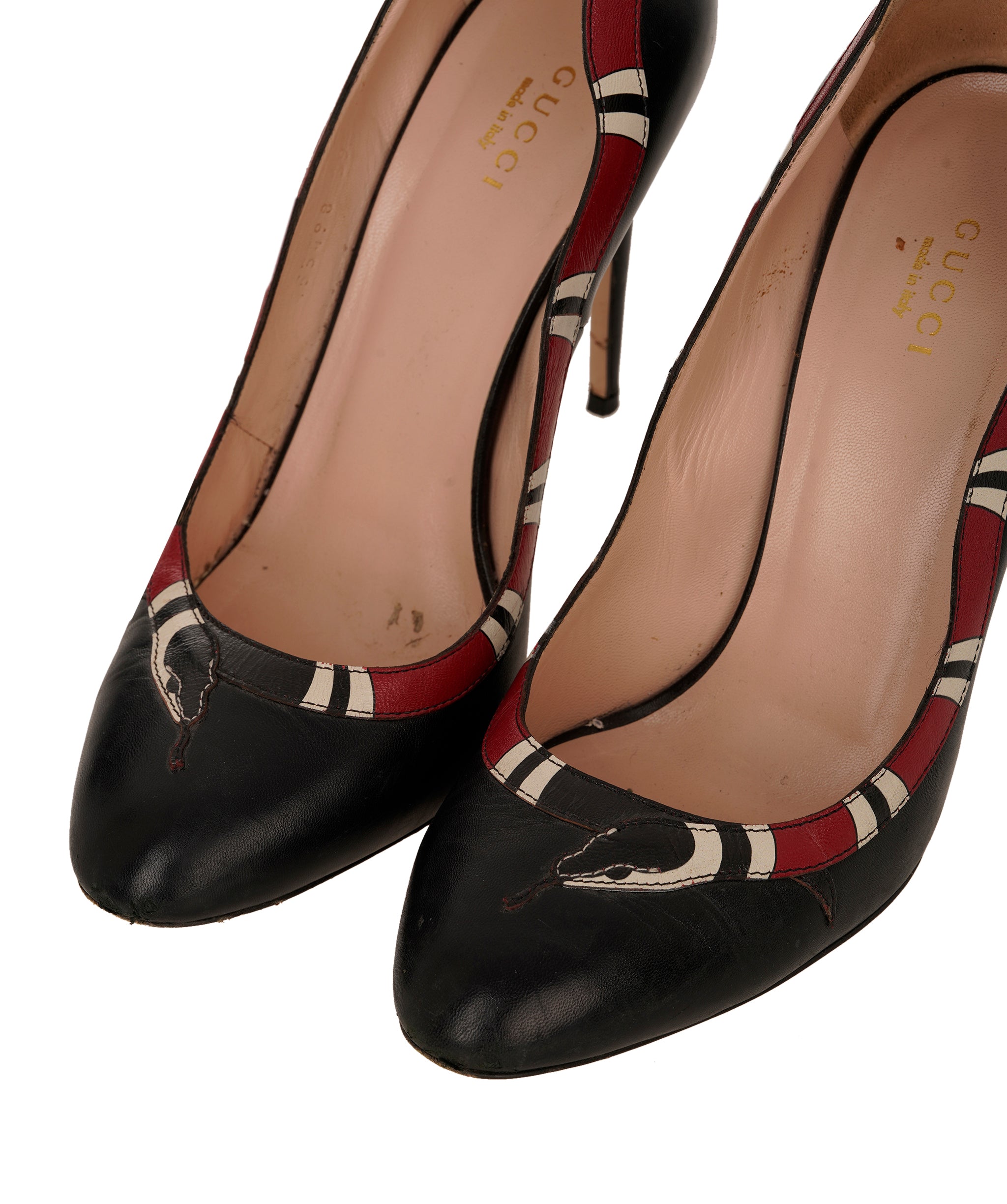 Gucci Black Leather Snake Heeled Pumps Size 39  ANC1736