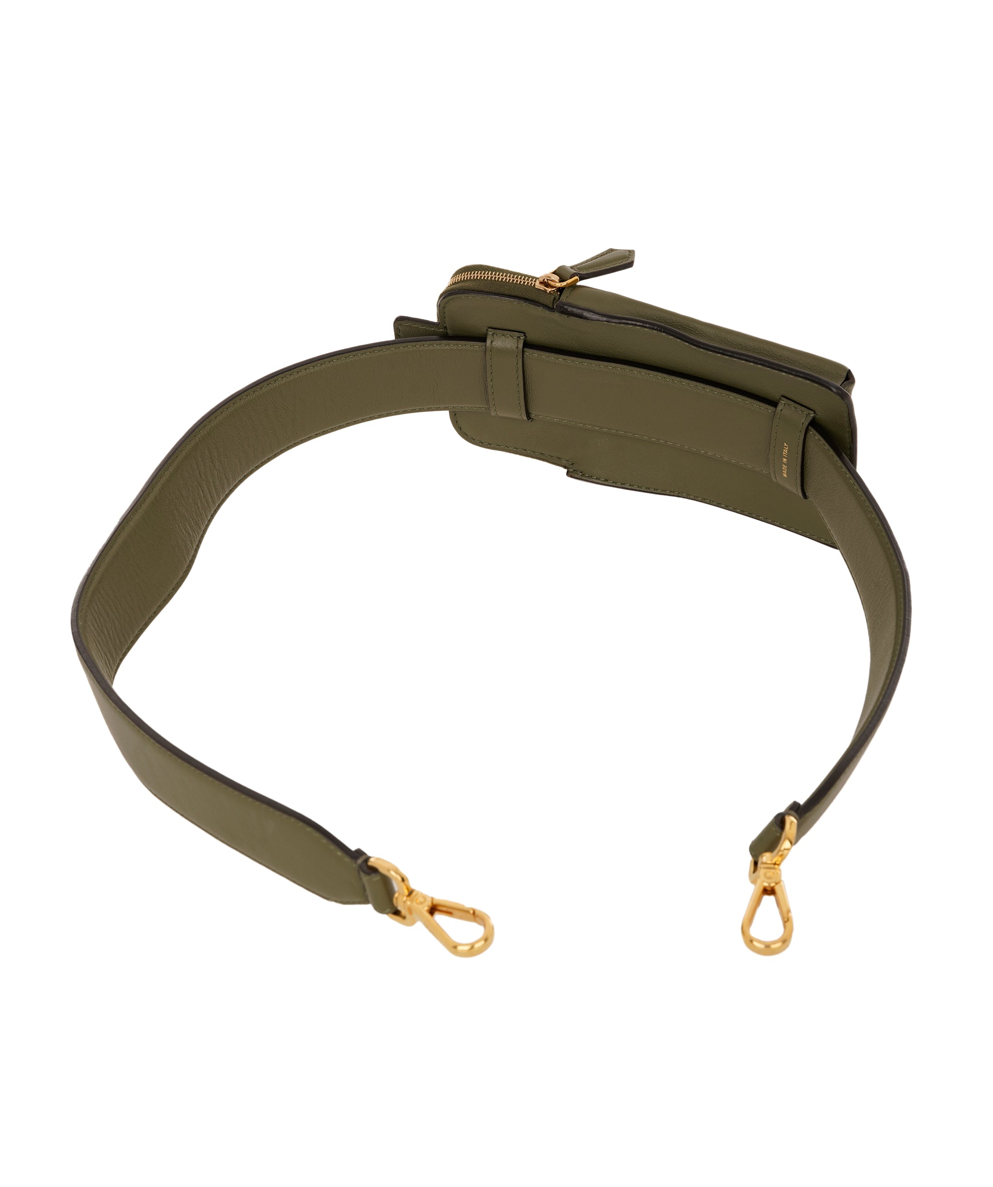 Fendi Khaki Green Leather Phone Bag Strap  ANC1733