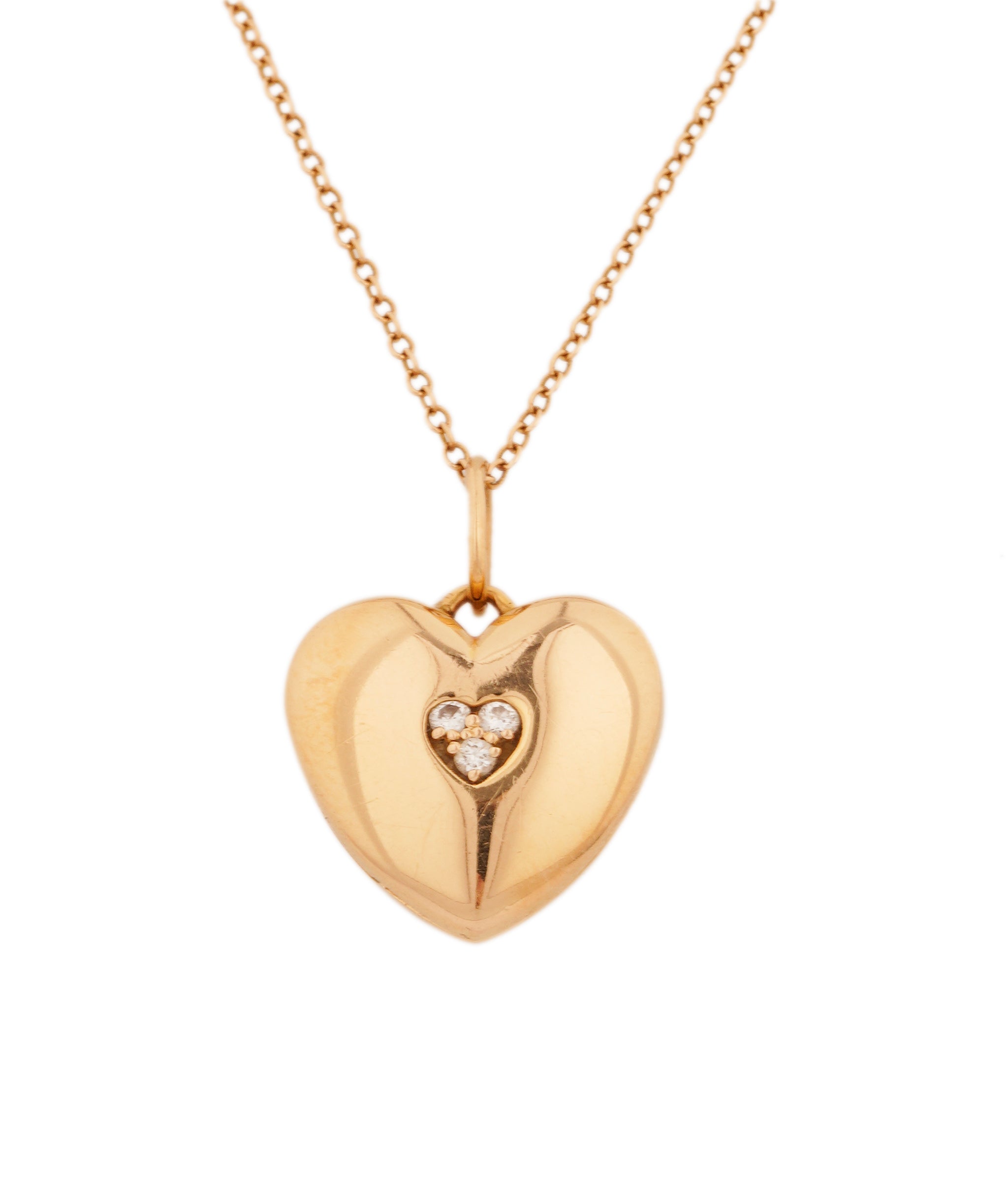 Tiffany & Co. 18K Yellow Gold and diamond heart locket and chain AKC0753