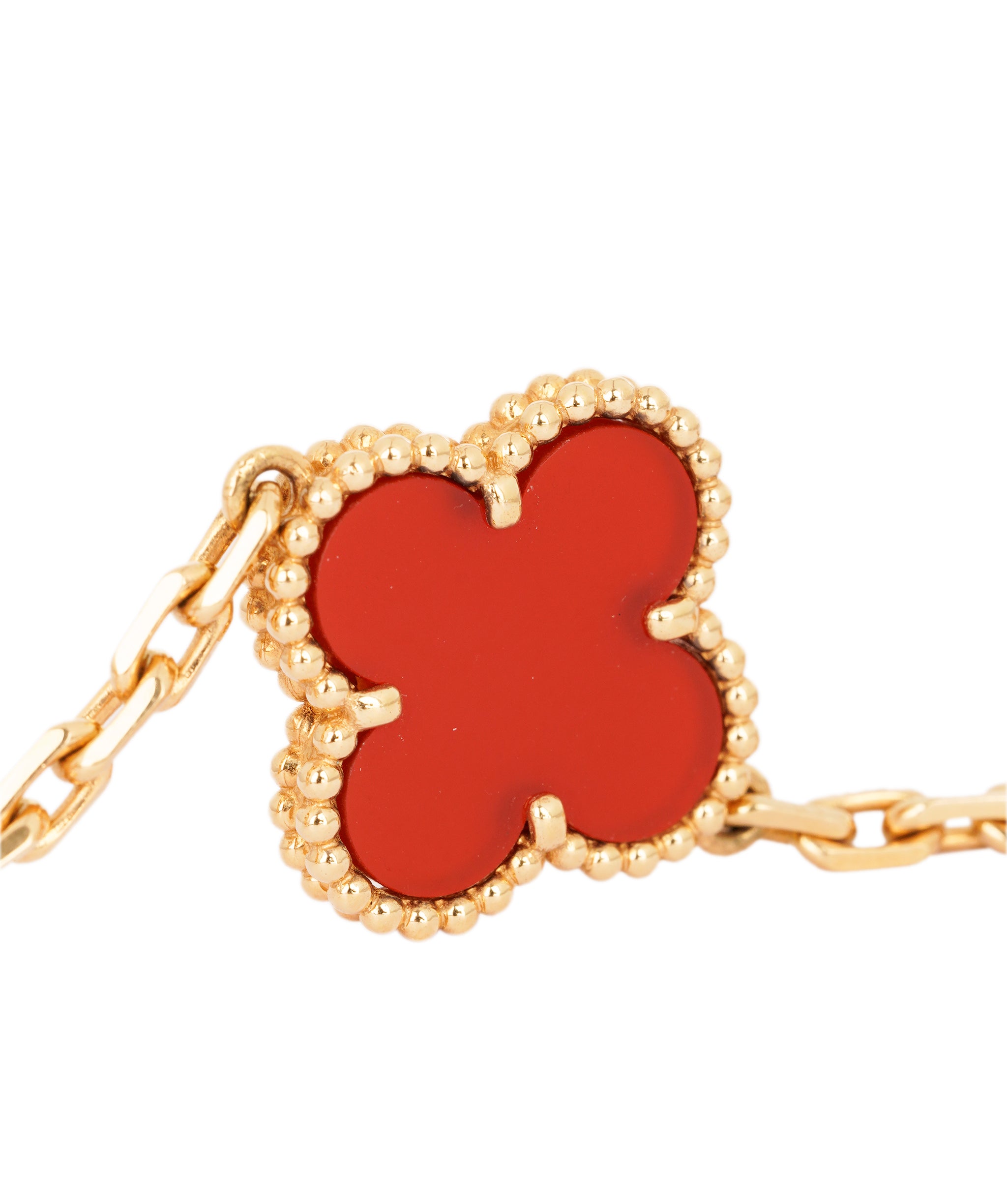 Van Cleef and Arpels 18K Yellow Gold and Carnelian Vintage Alhambra bracelet, 5 motifs AKC0751