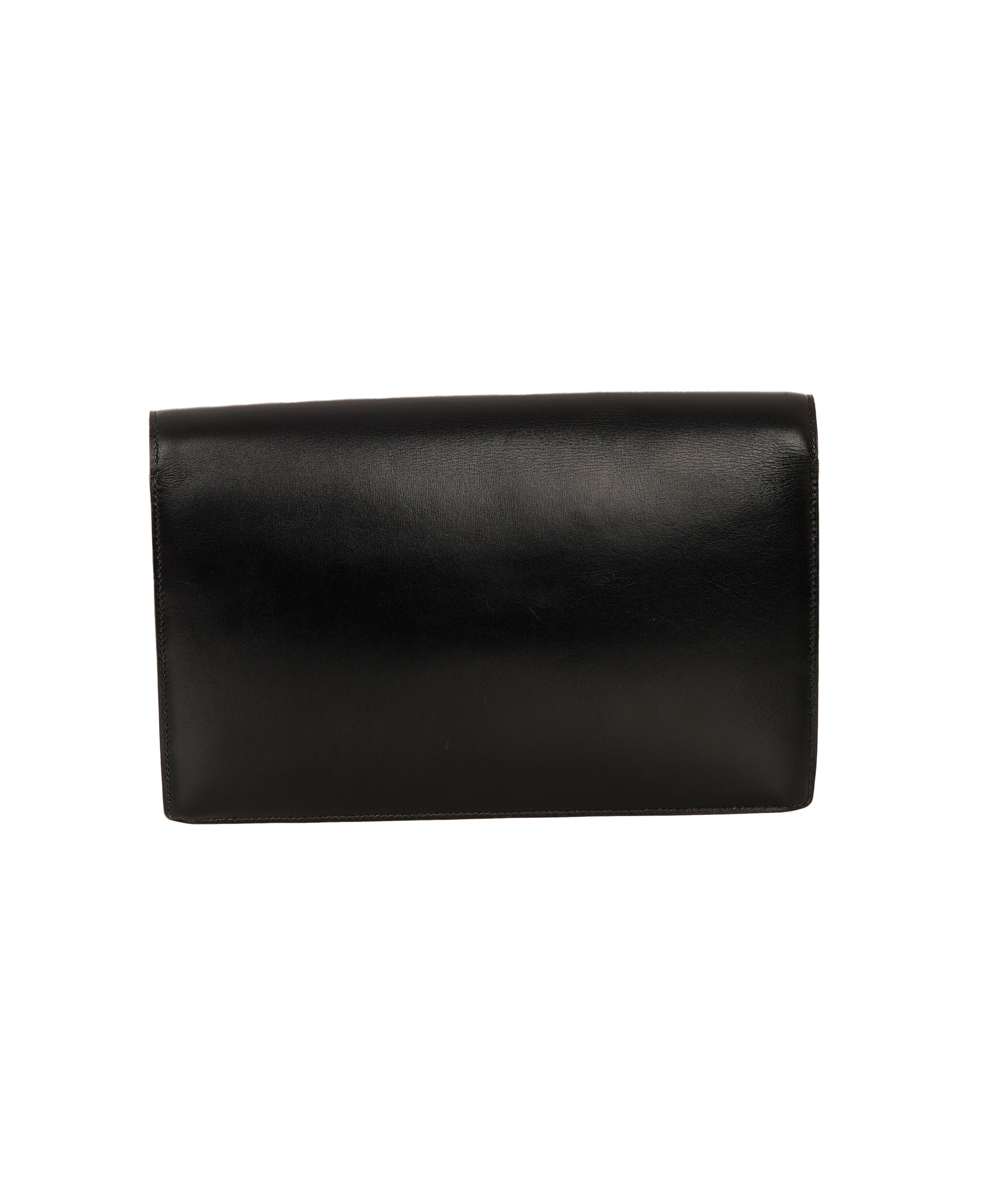 HERMES LYDIE BLACK BOXCALF CLUTCH SHOULDER BAG 1985 CIRCLE O GOLD HARDWARE ALC4159