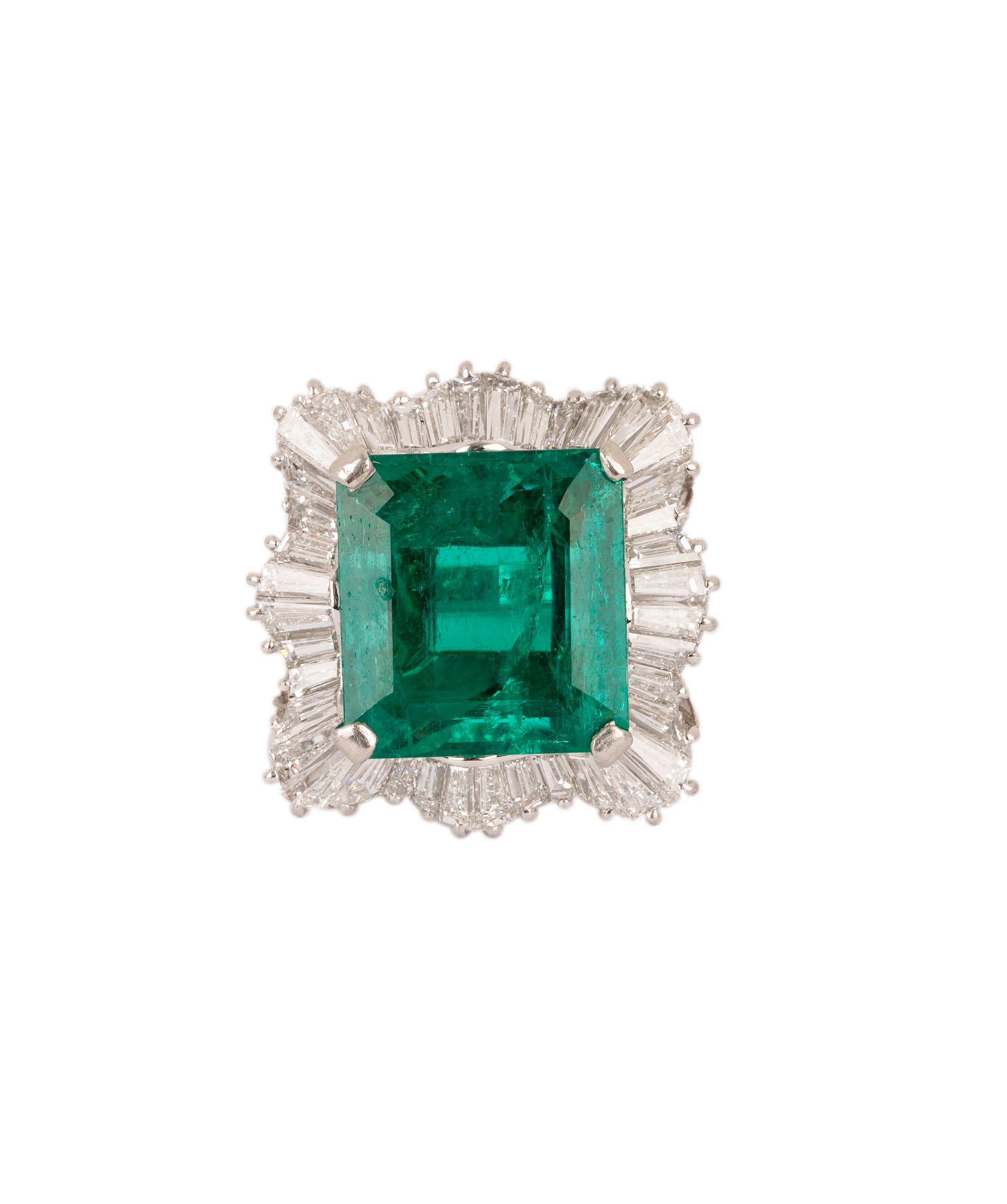 Colombian Emerald & Baguette Diamond Cluster Ring WA25028