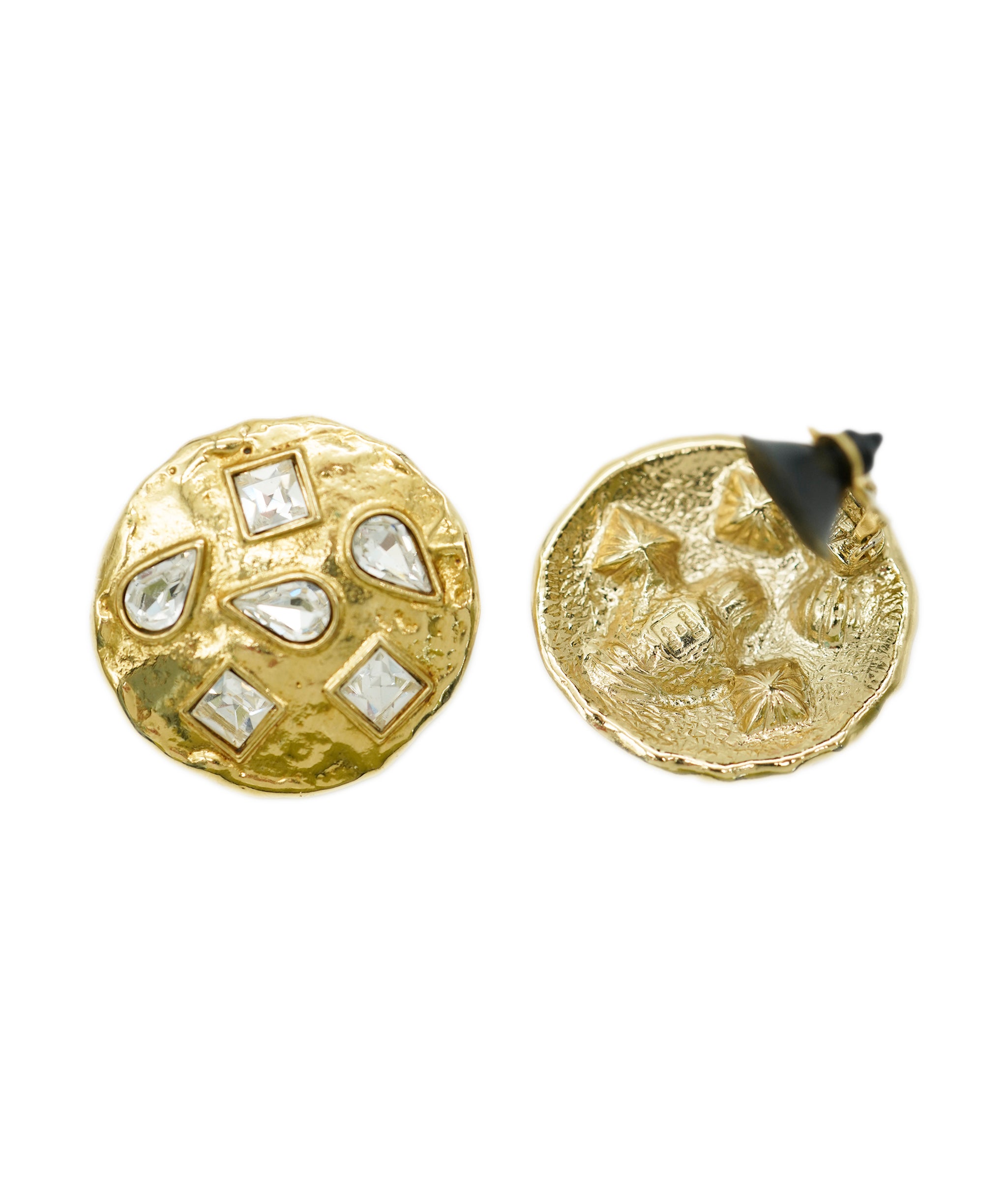 YSL round strass and hammered gold earrings AGC1755