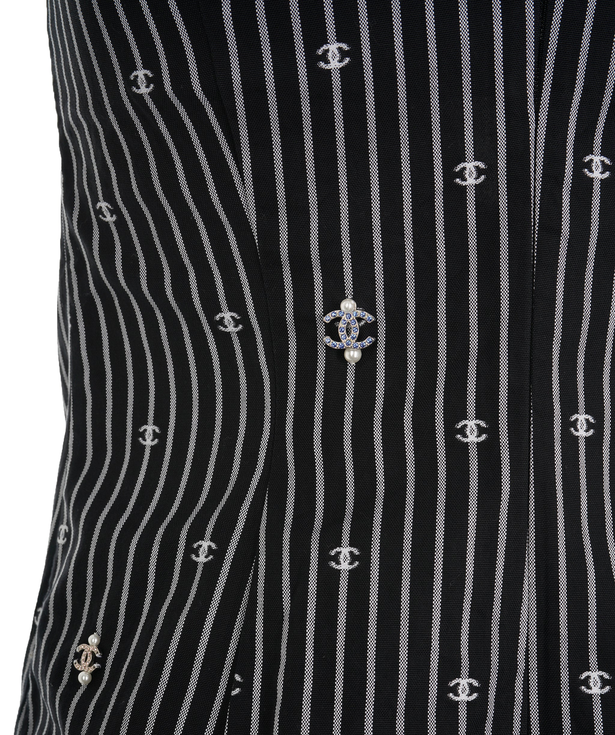 Rare Chanel 21 Pinstripe Crystal CC Mini Dress ALC1887