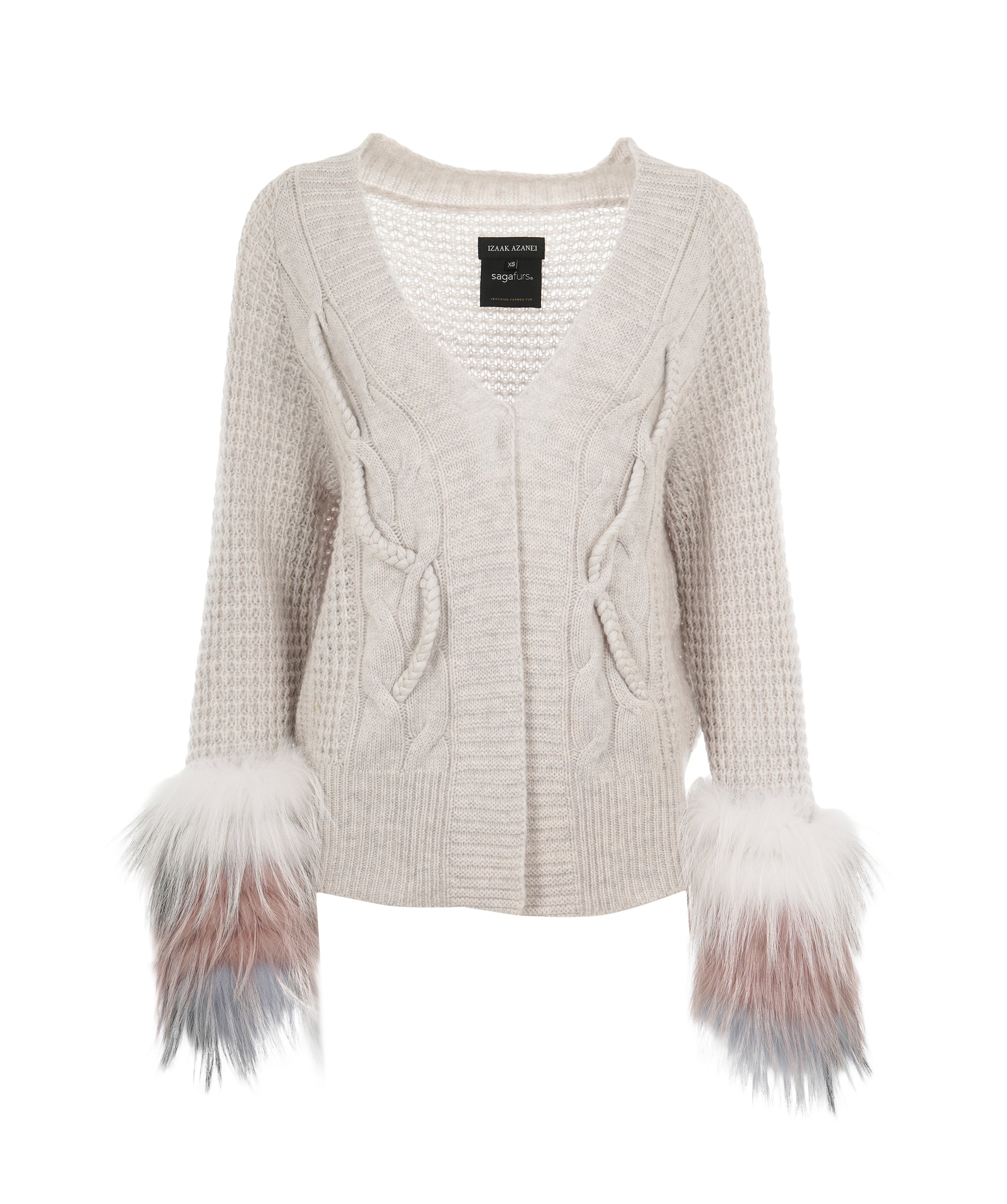 Izaak Azanei Grey Cardigan with Pink/Grey Fur Cuff Sleeves ALC1902