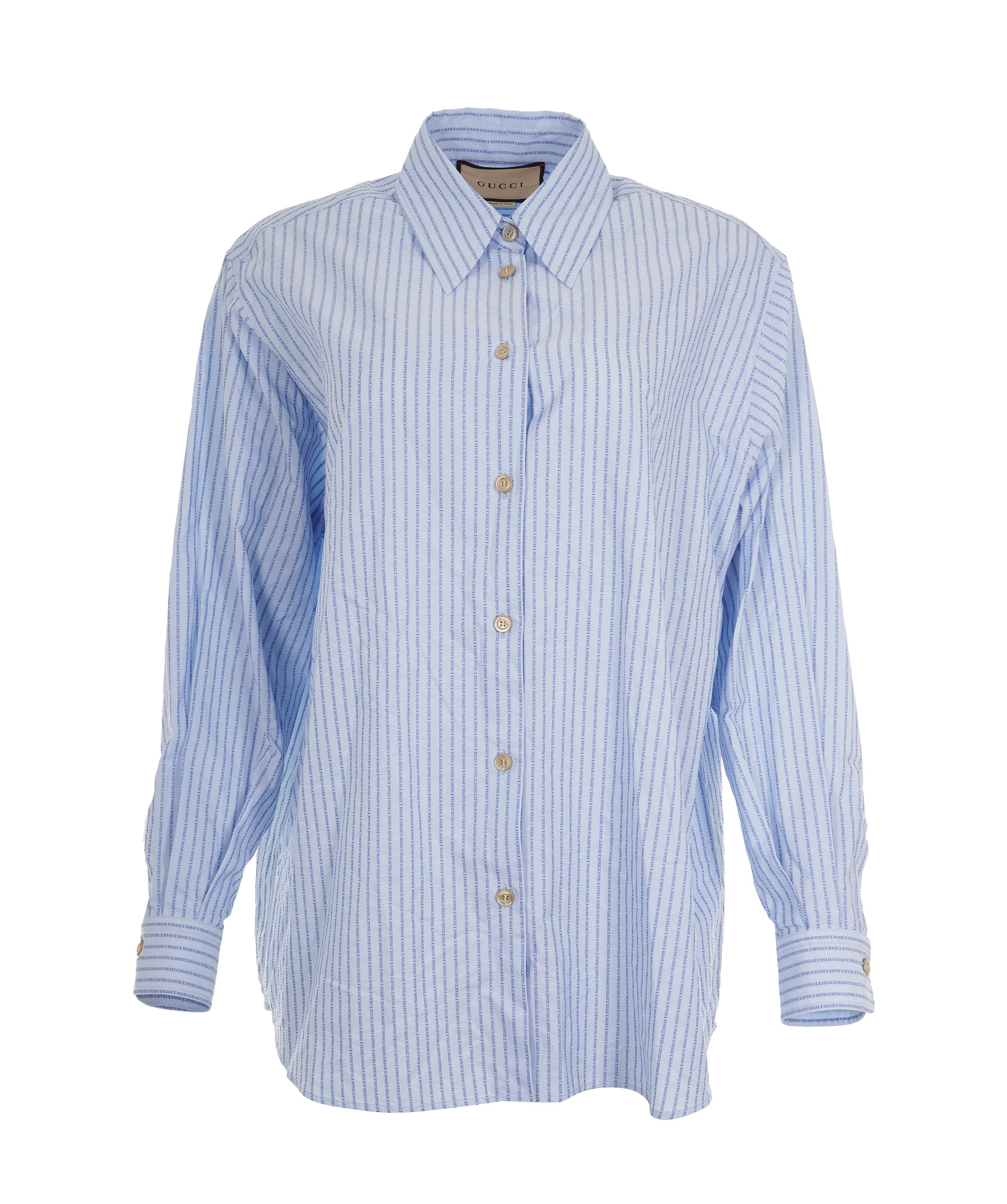 Gucci Blue Cotton Logo Stripe Oxford Shirt ABL0004