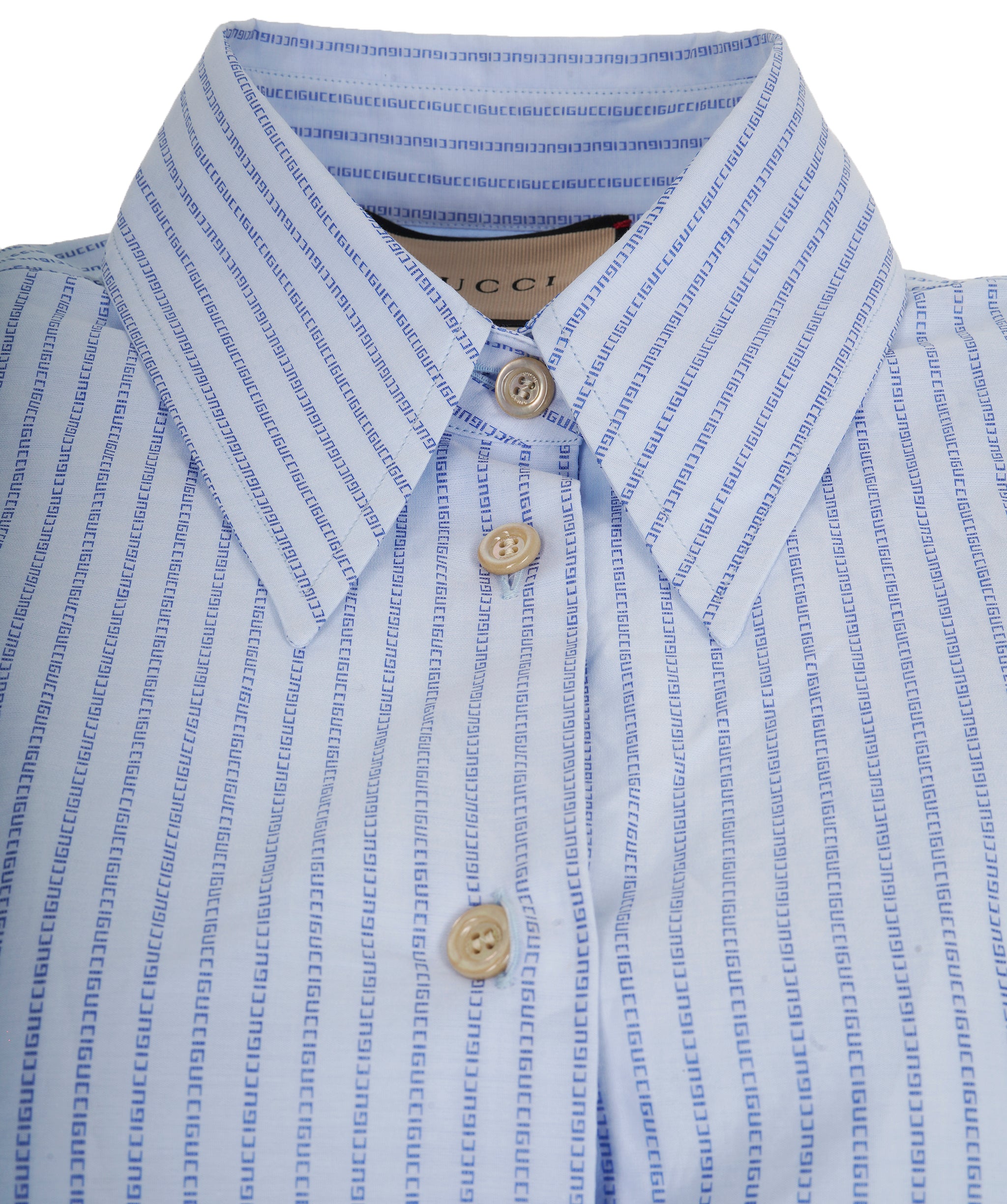 Gucci Blue Cotton Logo Stripe Oxford Shirt ABL0004