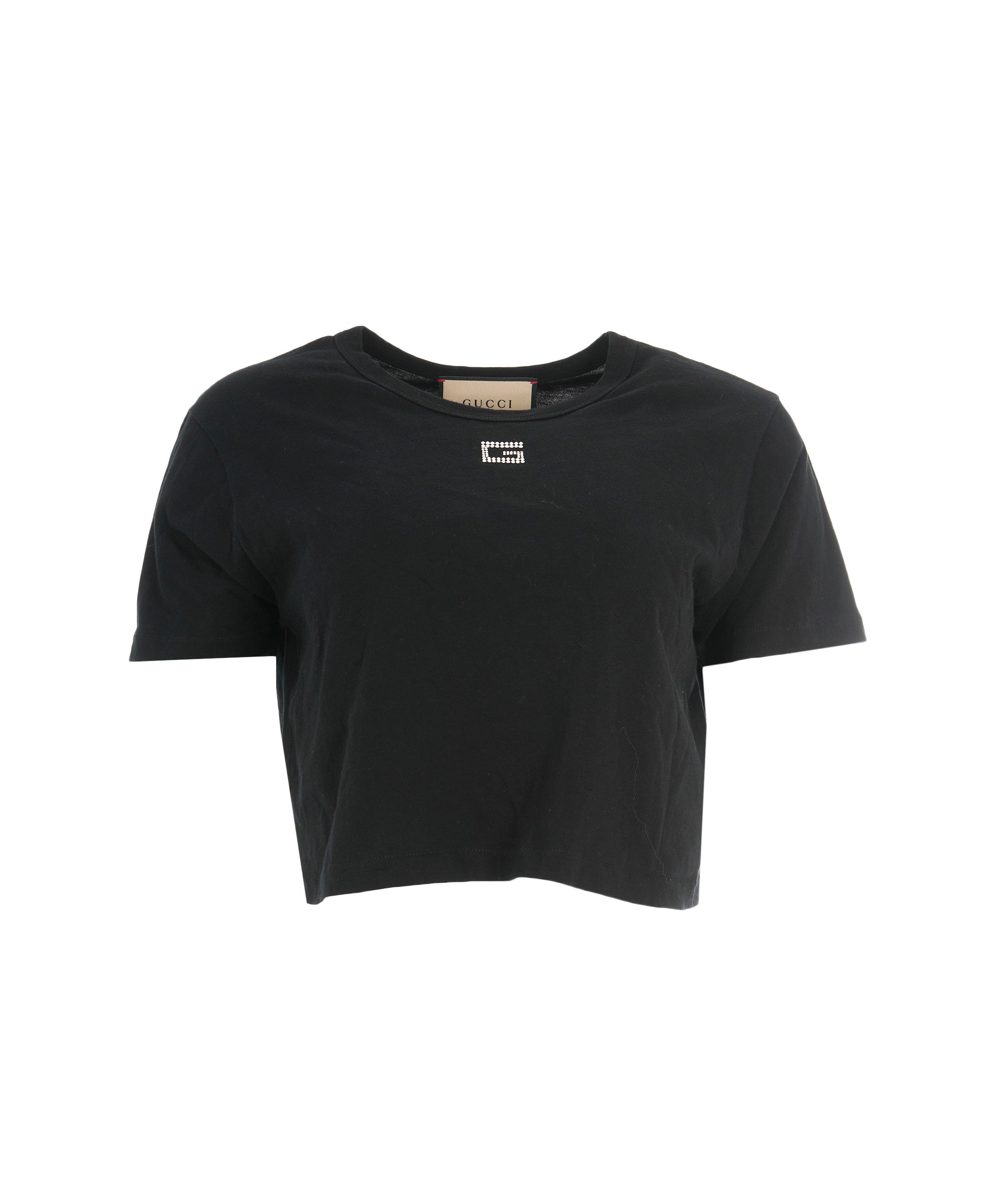 Gucci Black Emebllished G Short Sleeve Crop Top ABL0002