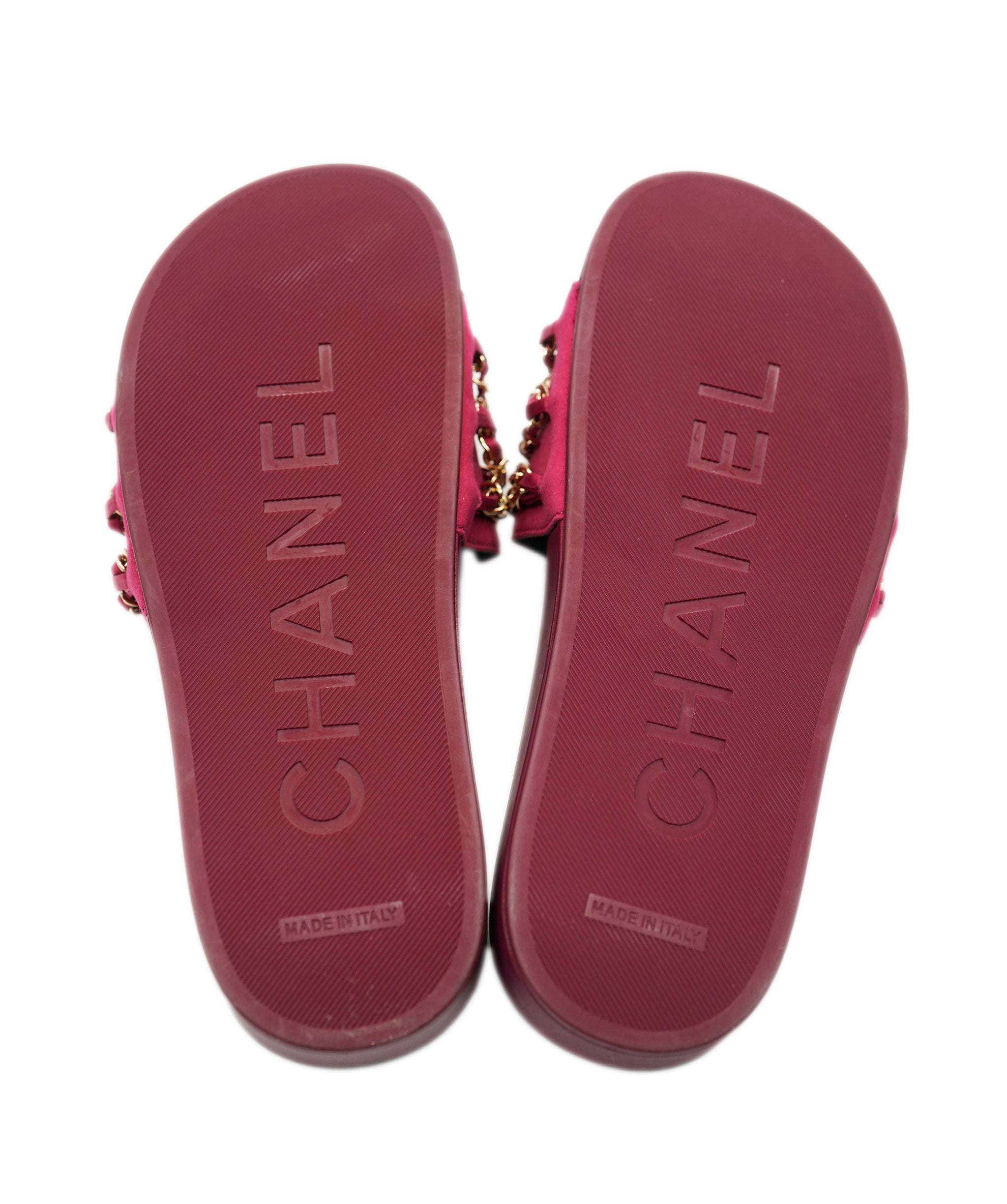 Chanel Red CC Chain Satin Sliders 38 ALC1919