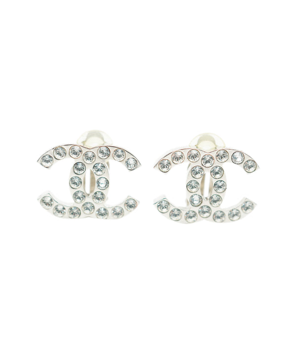 Chanel silver rhinestone cc clip ons earrings  AVC1933
