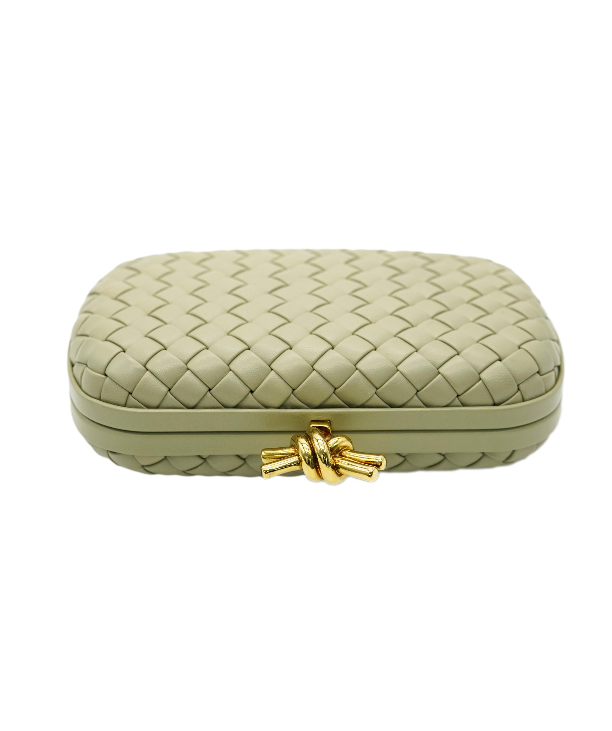 Bottega Knot intrecciato-woven leather clutch bag travertine ALL0840