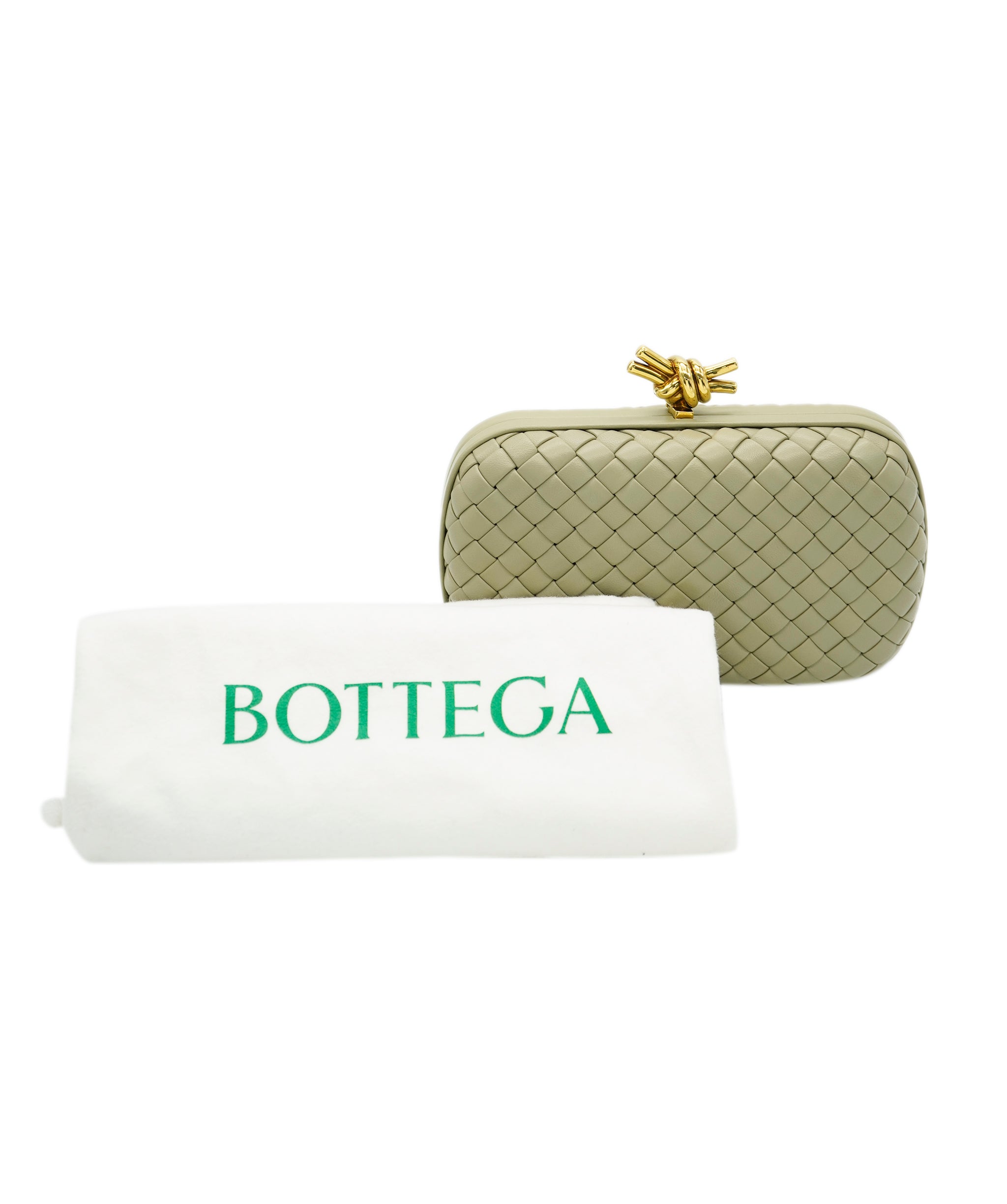 Bottega Knot intrecciato-woven leather clutch bag travertine ALL0840