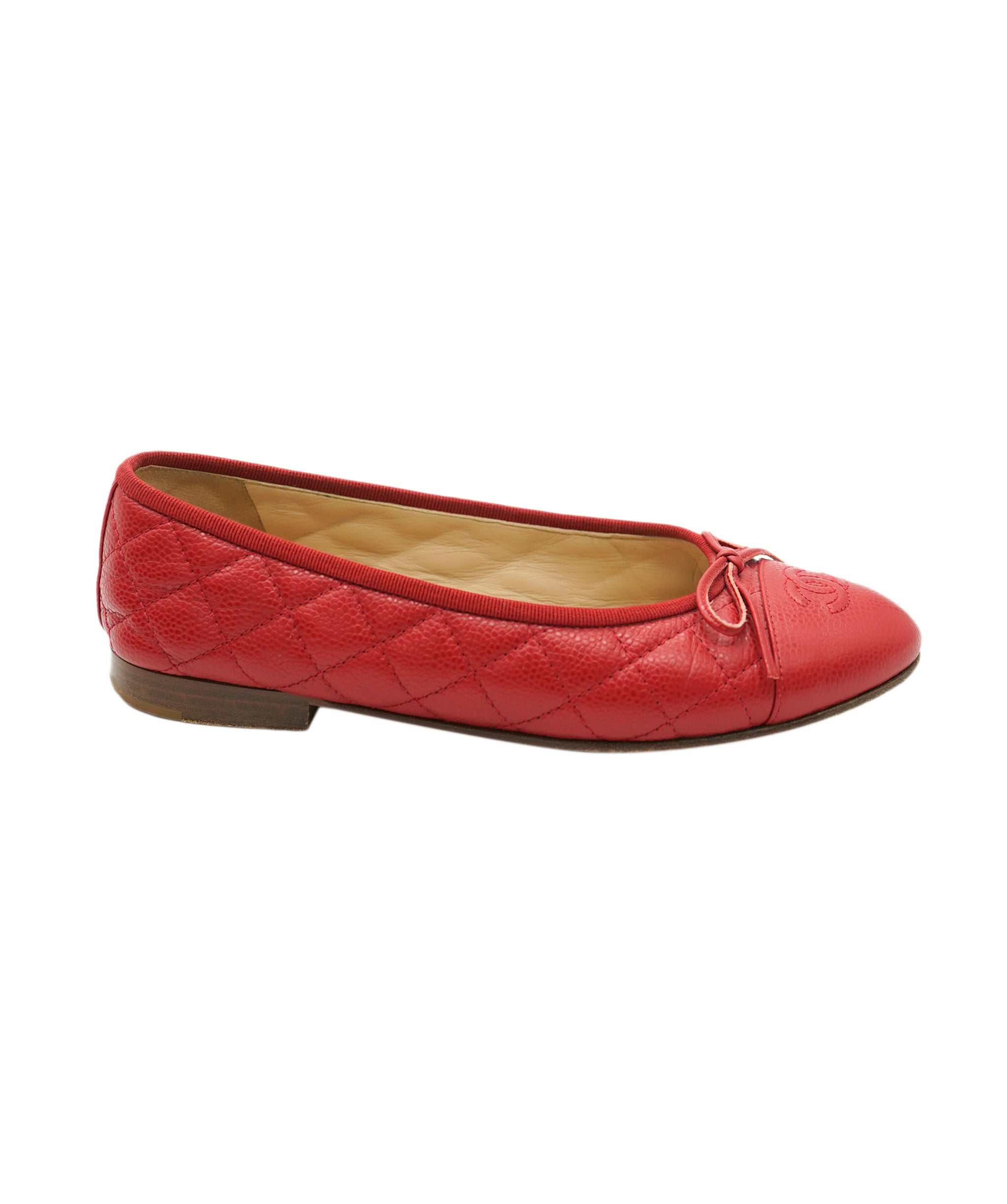 Chanel Ballerina Caviar Red CC Flats 36.5 ALC1934