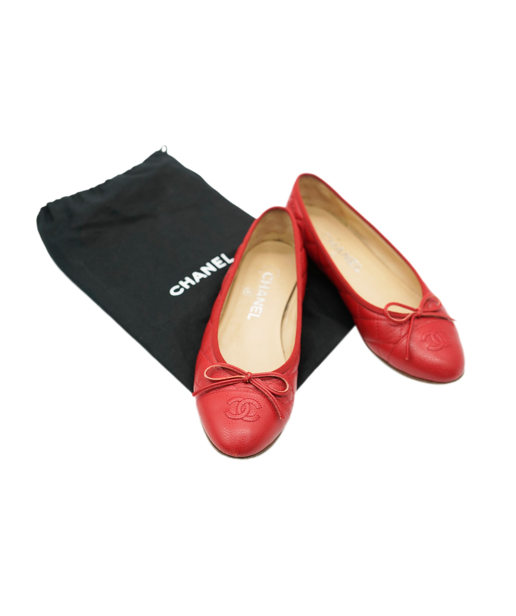 Chanel Ballerina Caviar Red CC Flats 36.5 ALC1934