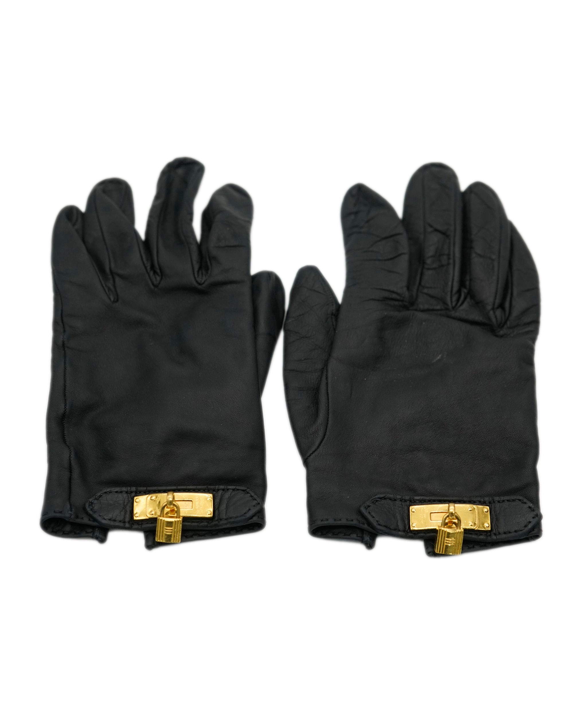 Hermes black leather soya gloves  ABL0013