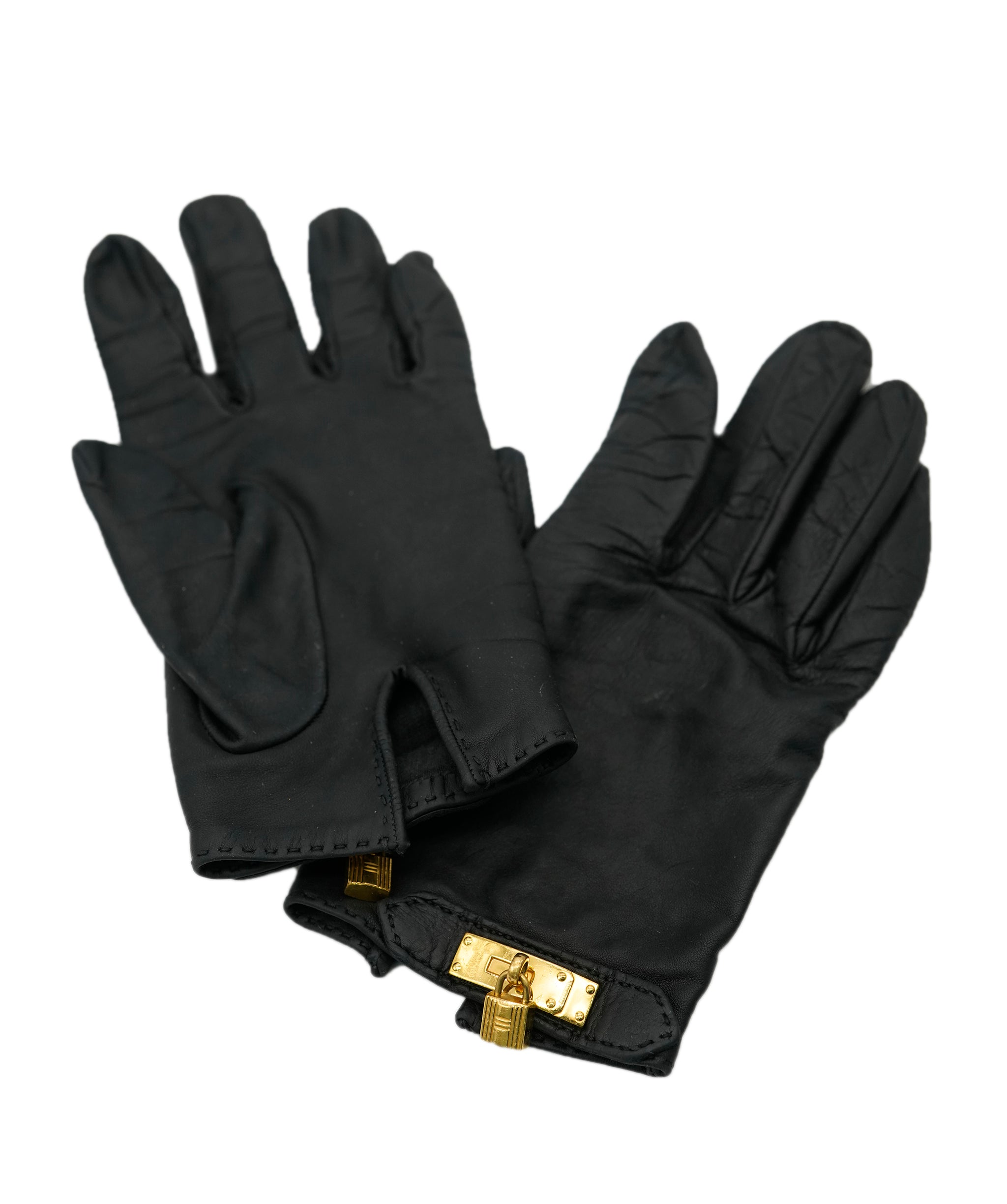 Hermes black leather soya gloves  ABL0013