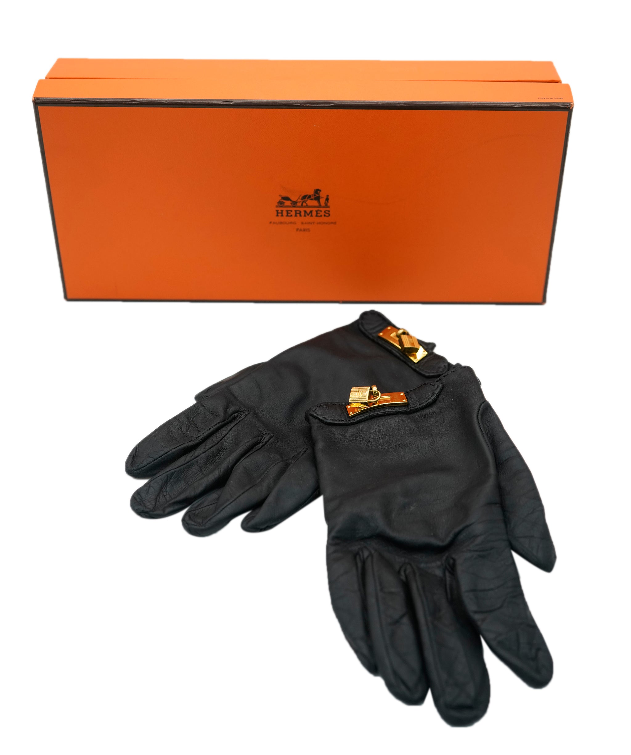 Hermes black leather soya gloves  ABL0013