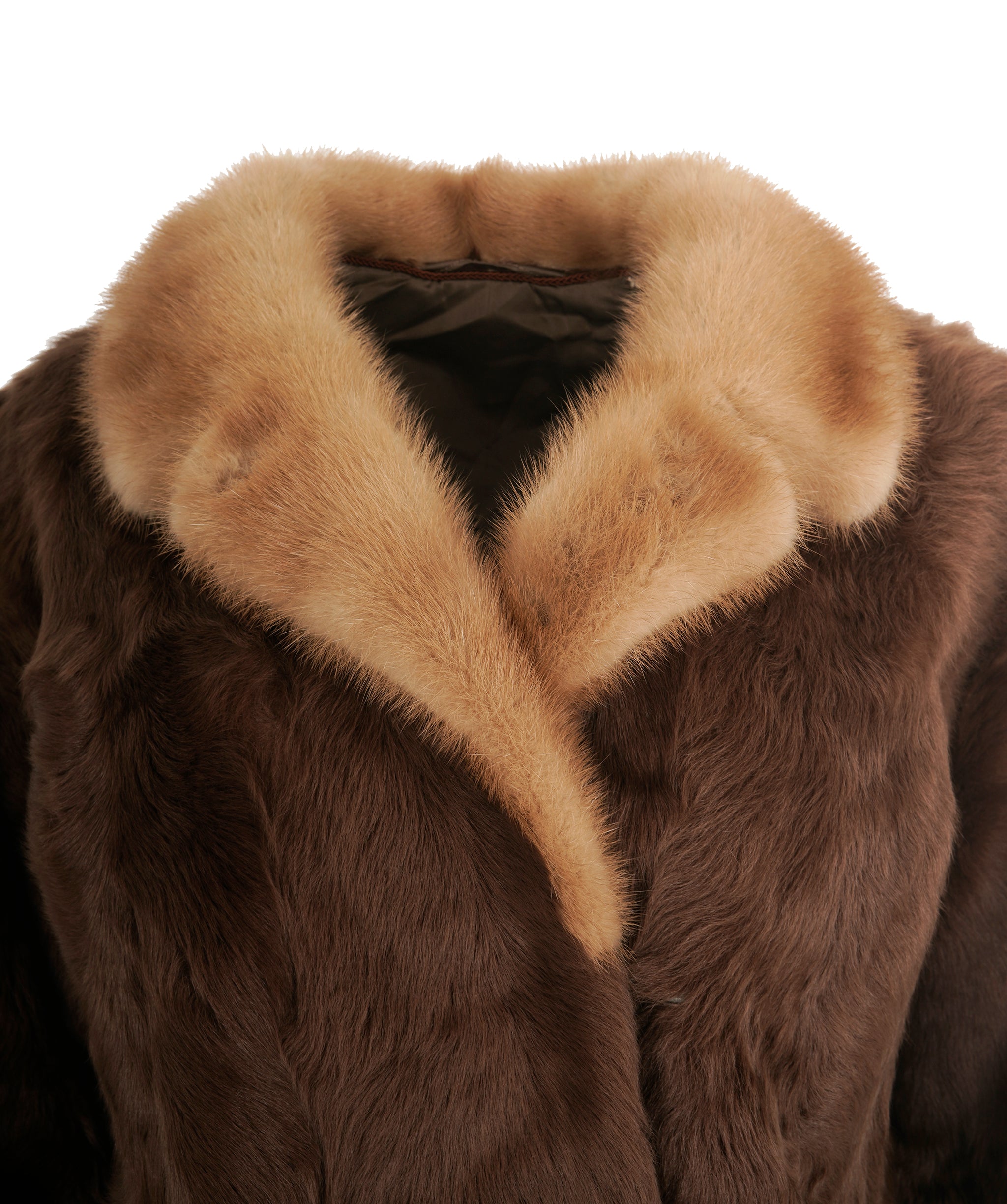 Vintage two tone brown long genuine fur coat ABL0007