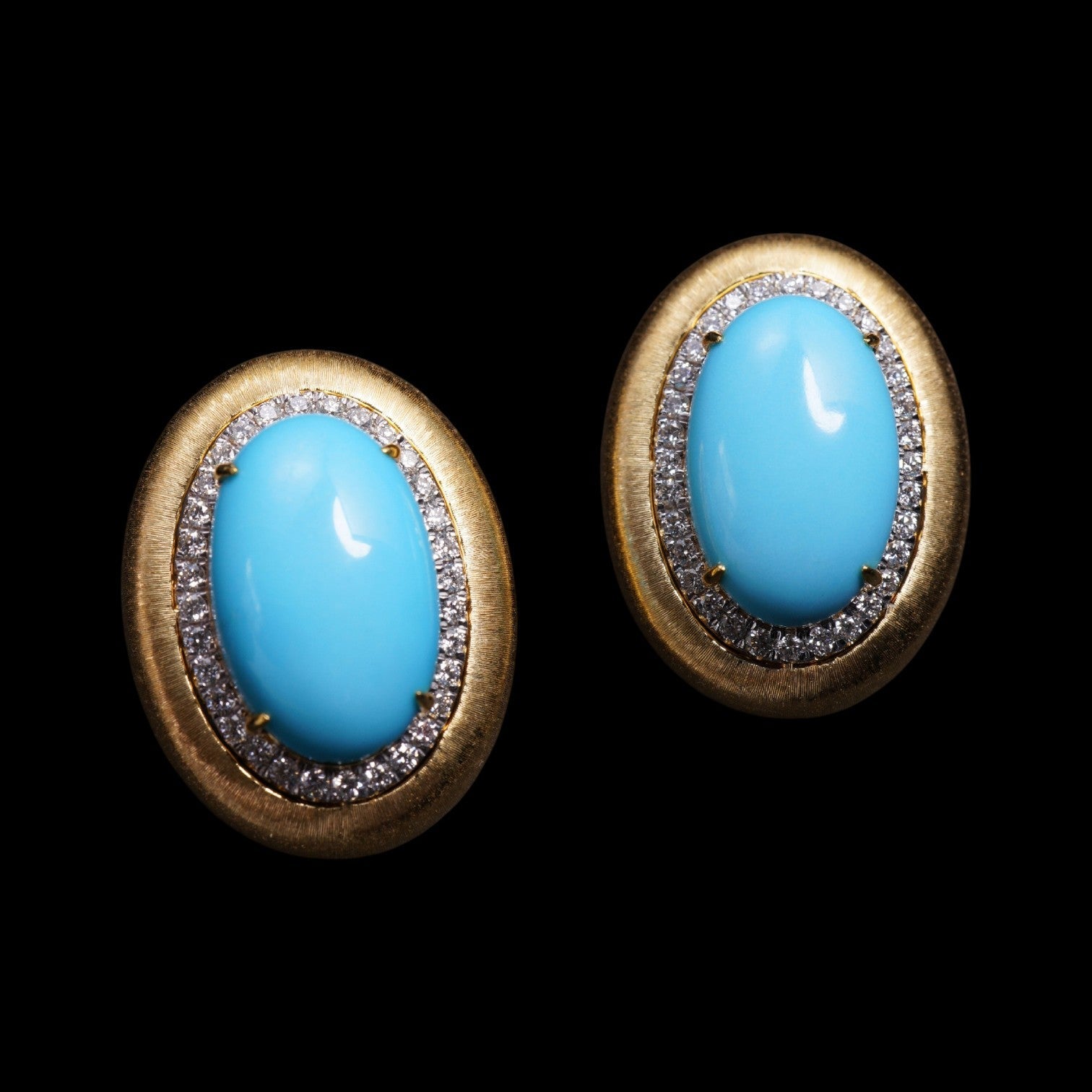 5.276ct Turquoise & 0.615ct Diamond Earrings set in 18K Yellow Gold