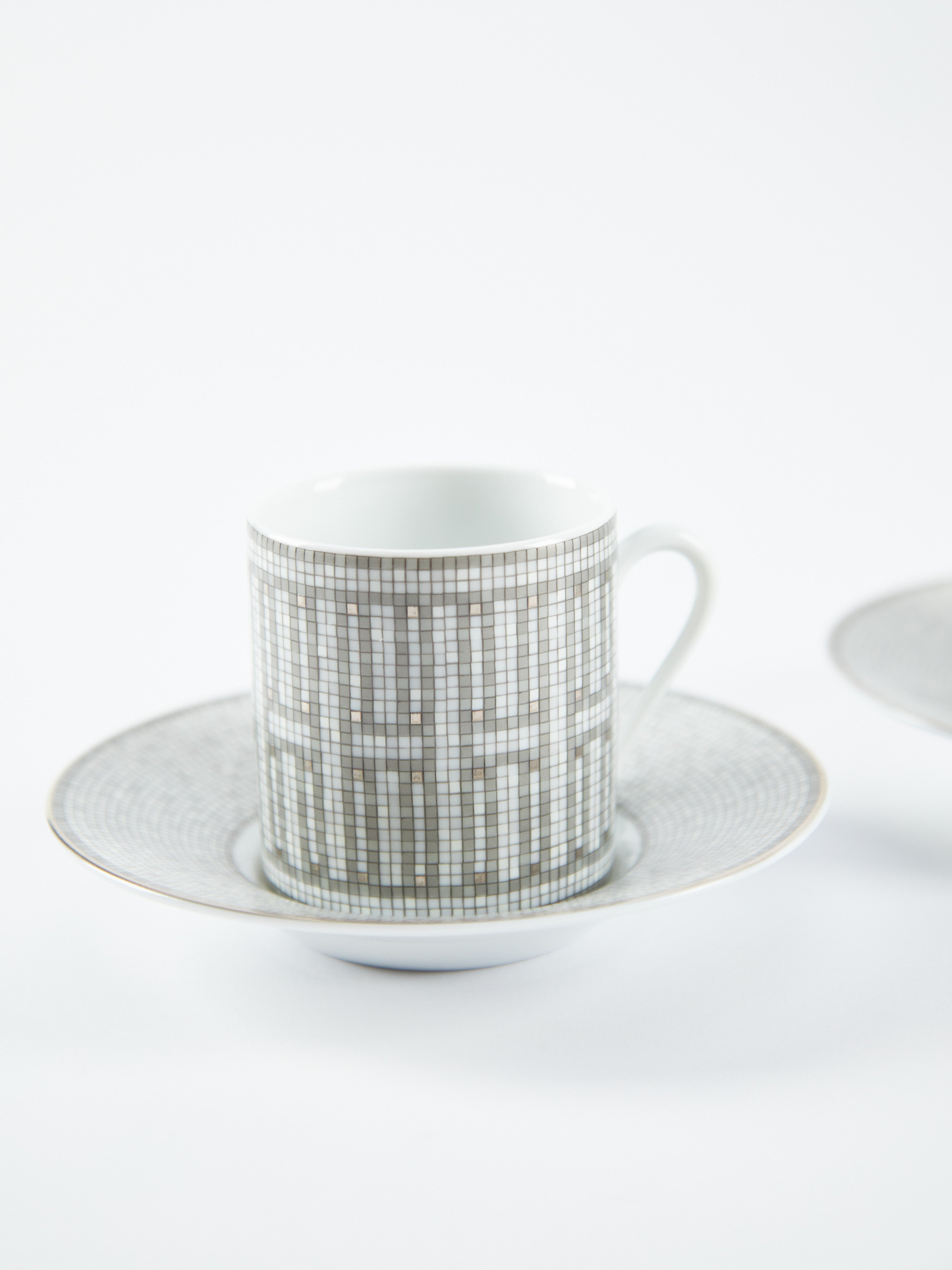 HERMÈS Mosaique au 24 Platinum Coffee Cups & Saucers