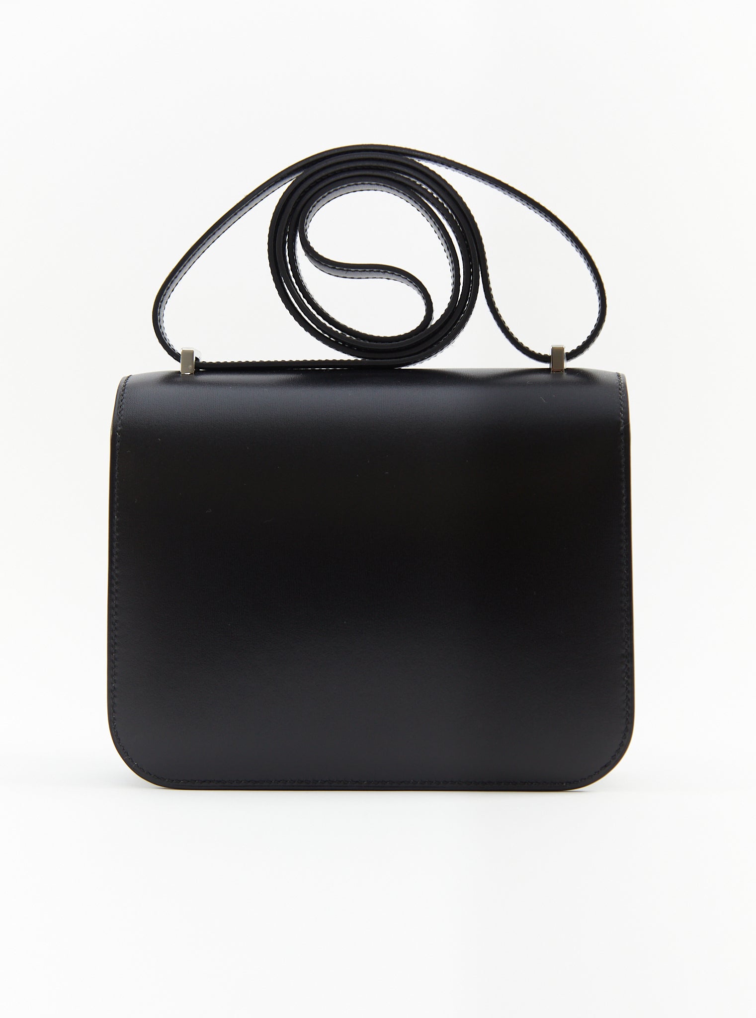 HERMÈS CONSTANCE 18CM 'CLOUTE' BLACK Box Leather with Palladium Hardware