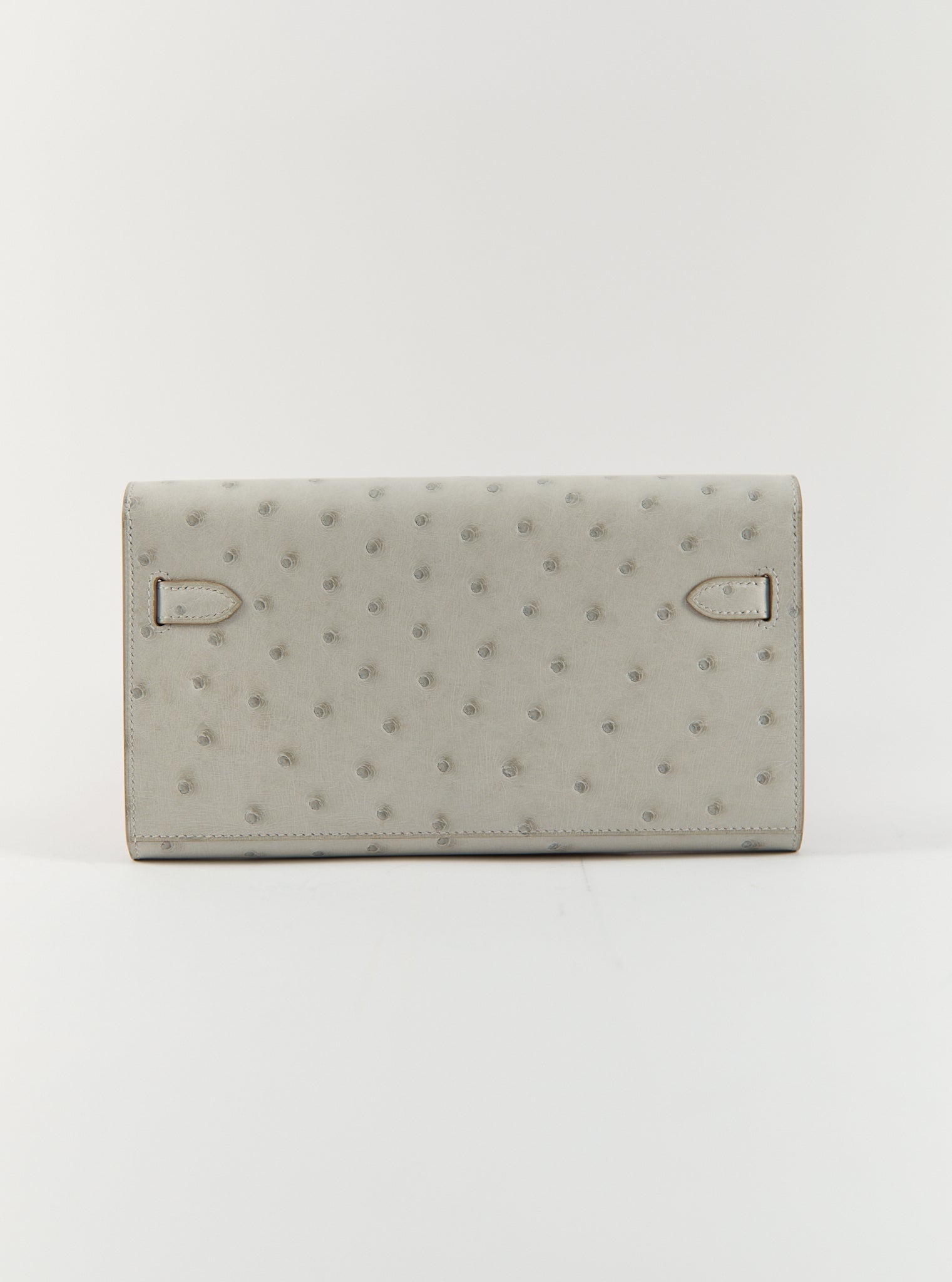 HERMÈS KELLY TO GO WALLET GRIS PERLE Ostrich Leather with Palladium Hardware