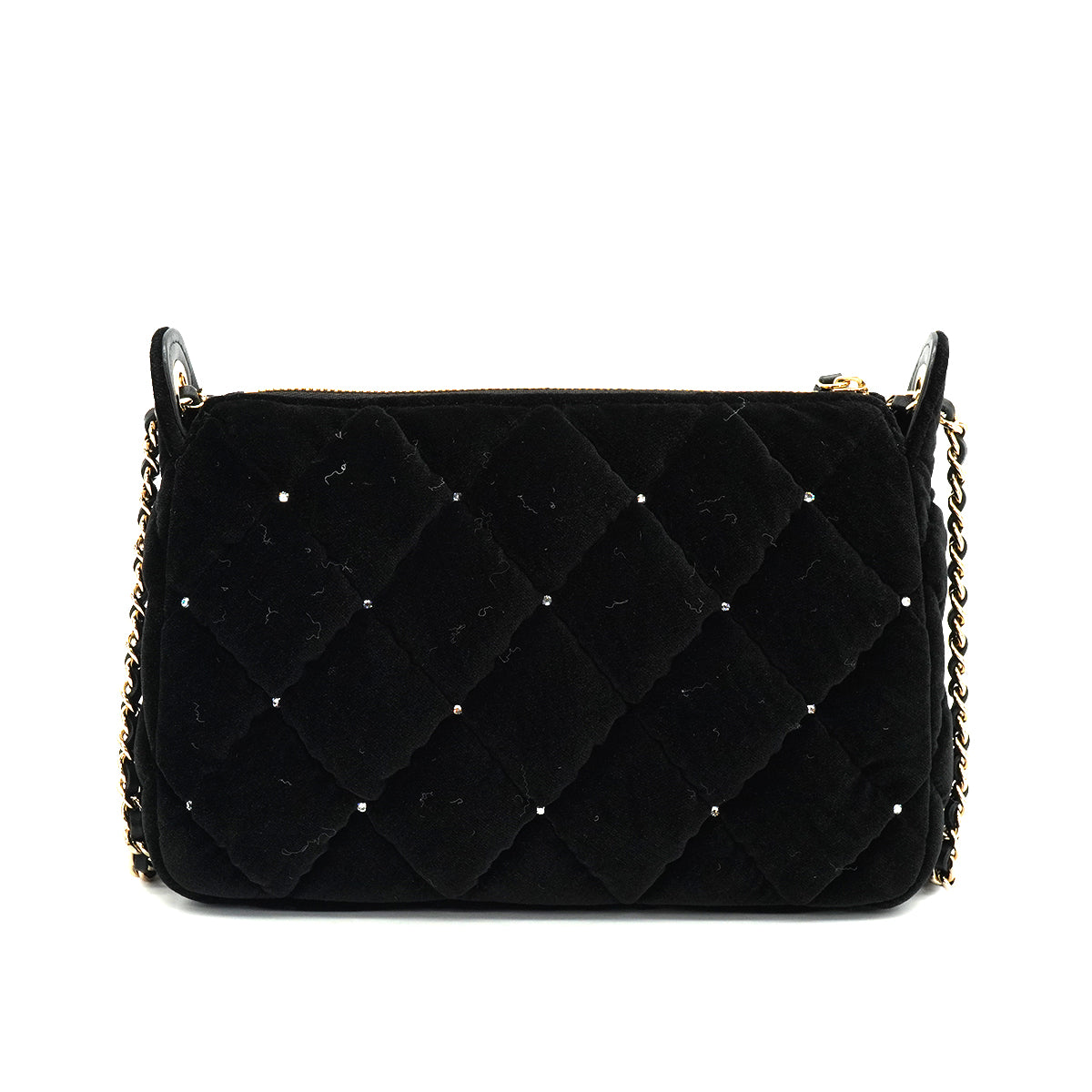 CHANEL MATELASSE RHINESTONE CHAIN SHOULDER BAG BLACK VELOR 90332583