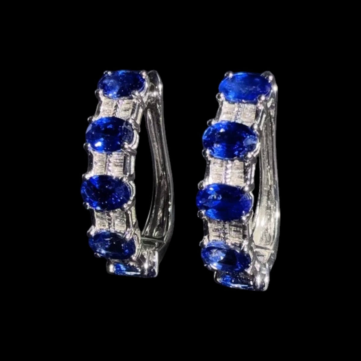 5.754ct Sri Lanka Natural "Royal Blue" Sapphire & 0.283ct White Diamond Earrings set in 18K Gold