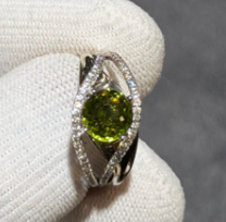 Forest green tourmaline ring with white zircon Silver 925 DXBCS3726